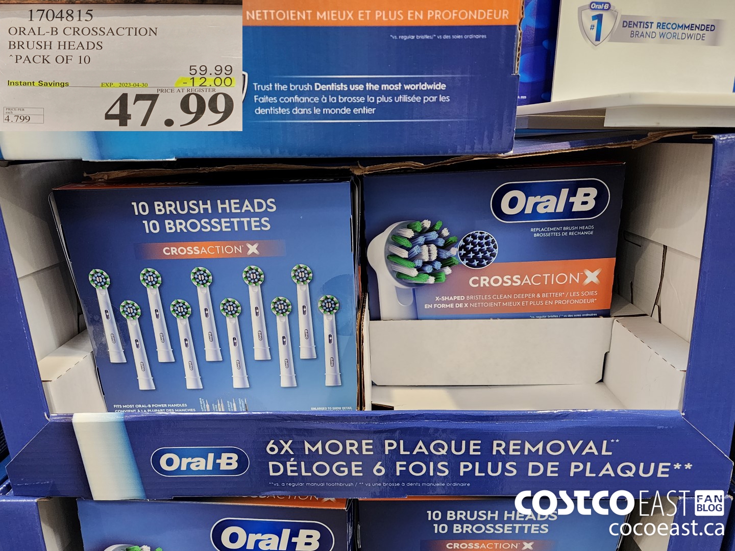 1704815 ORAL-B CROSSACTION BRUSH HEADS PACK OF 10 ($12.00 INSTANT SAVINGS EXPIRES ON 2023-04-30) $47.99