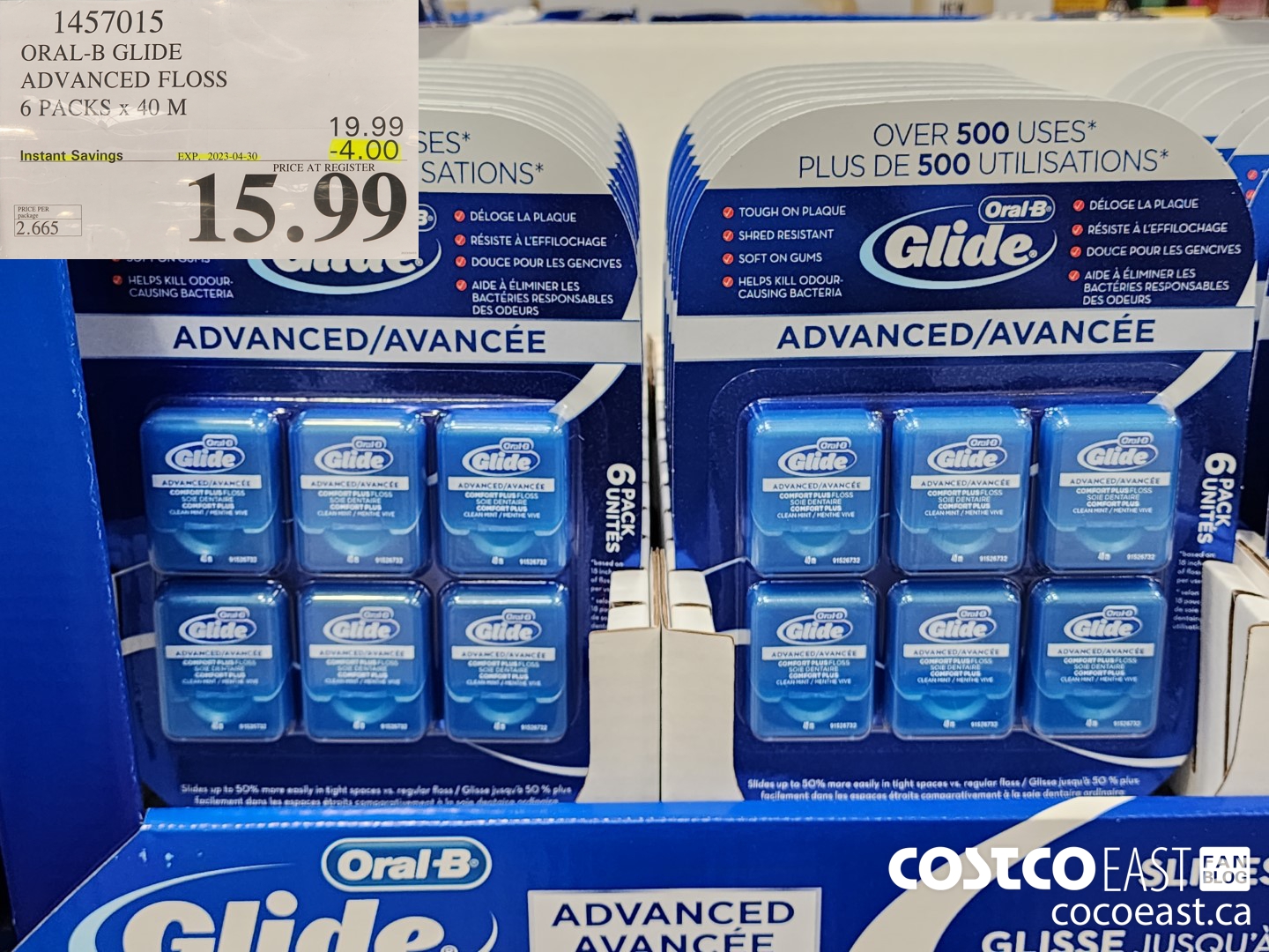 1457015 ORAL-B GLIDE ADVANCED FLOSS 6 PACKS X 40 M ($4.00 INSTANT SAVINGS EXPIRES ON 2023-04-30) $15.99