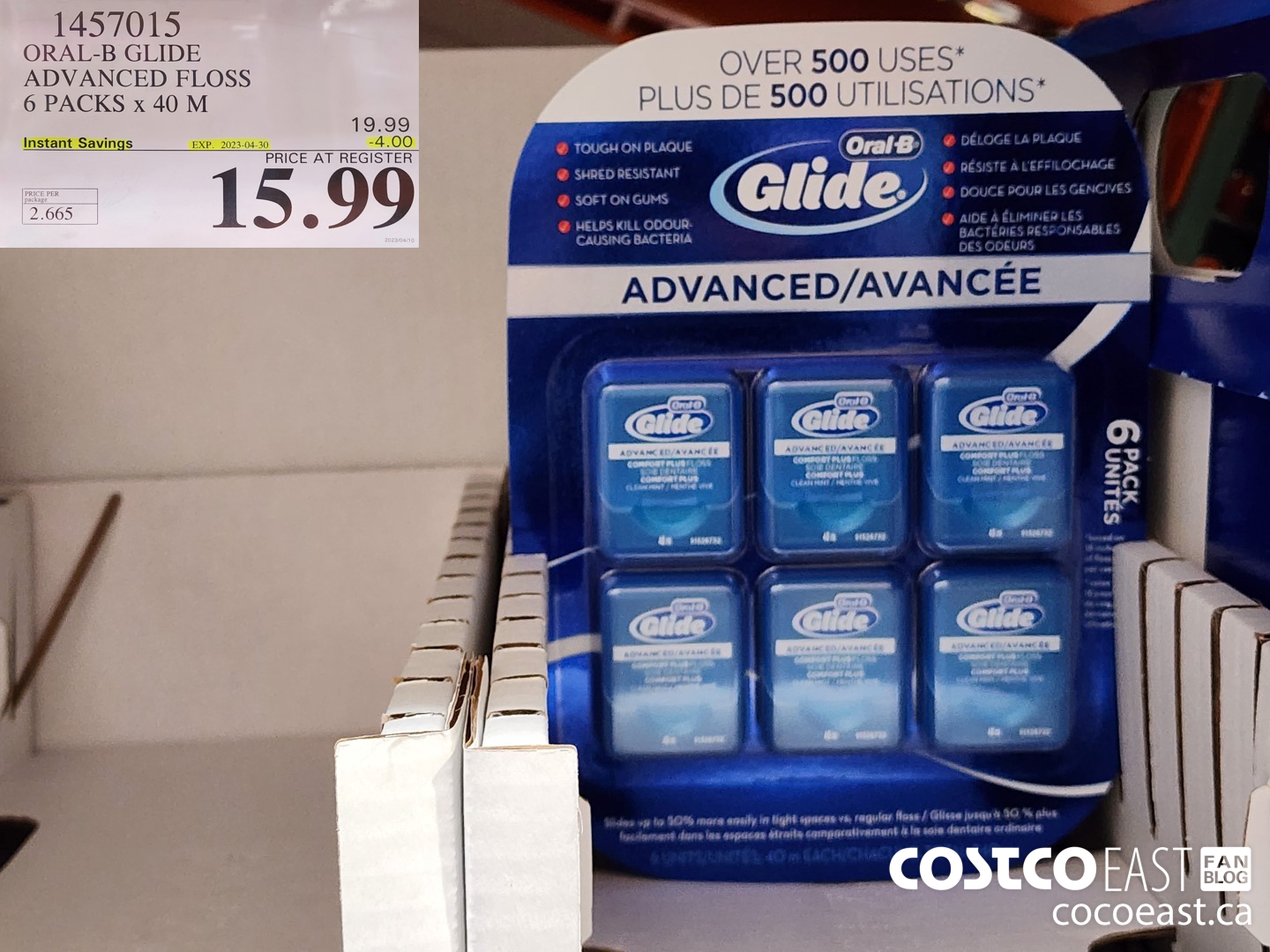1457015 ORAL-B GLIDE ADVANCED FLOSS 6 PACKS X 40 M ($4.00 INSTANT SAVINGS EXPIRES ON 2023-04-30) $15.99
