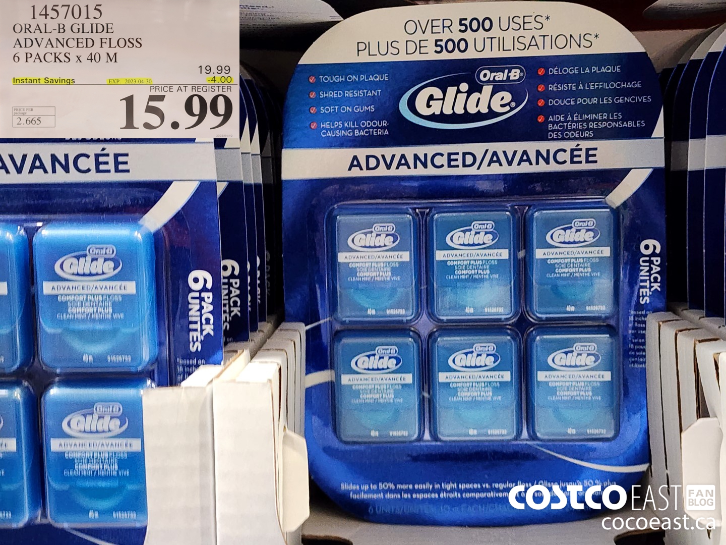 1457015 ORAL-B GLIDE ADVANCED FLOSS 6 PACKS X 40 M ($4.00 INSTANT SAVINGS EXPIRES ON 2023-04-30) $15.99