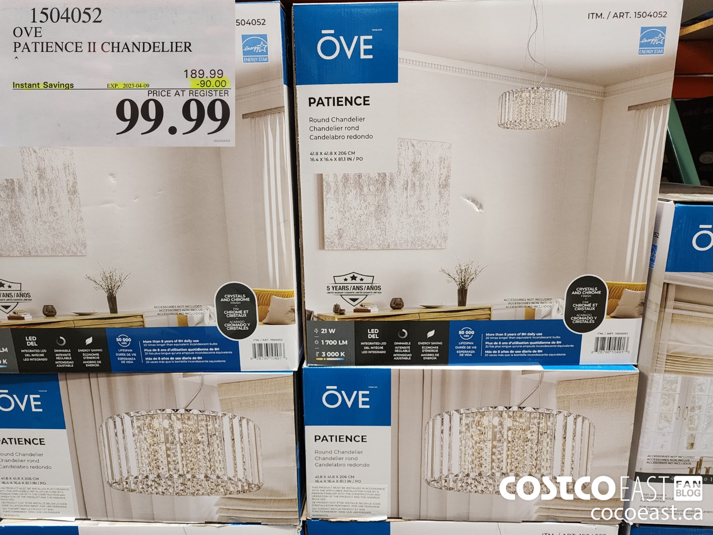 1504052 OVE PATIENCE II CHANDELIER ($90.00 INSTANT SAVINGS EXPIRES ON 2023-04-09) $99.99