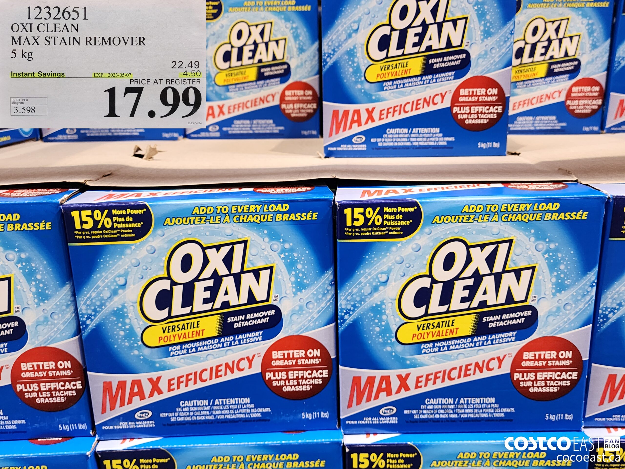 1232651 OXI CLEAN MAX STAIN REMOVER 5 KG ($4.50 INSTANT SAVINGS EXPIRES ON 2023-05-07) $17.99
