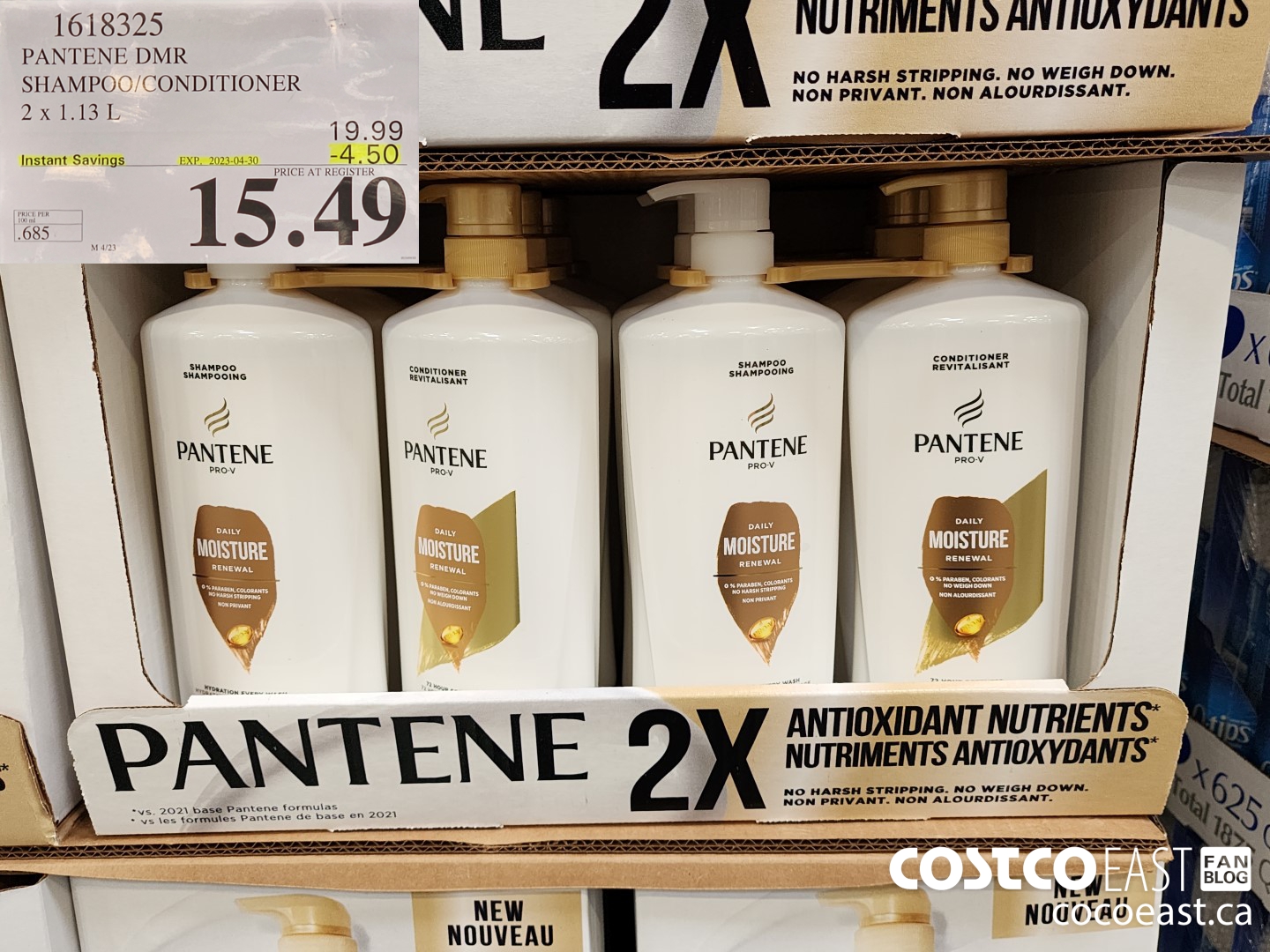 1618325 PANTENE DMR SHAMPOO/CONDITIONER 2 x 1.13L ($4.50 INSTANT SAVINGS EXPIRES ON 2023-04-30) $15.49