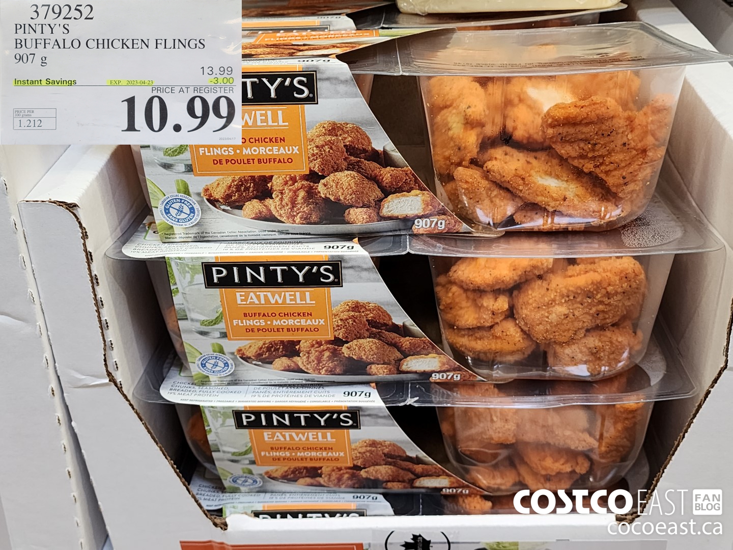 379252 PINTY'S BUFFALO CHICKEN FLINGS 907 g ($3.00 INSTANT SAVINGS EXPIRES ON 2023-04-23) $10.99