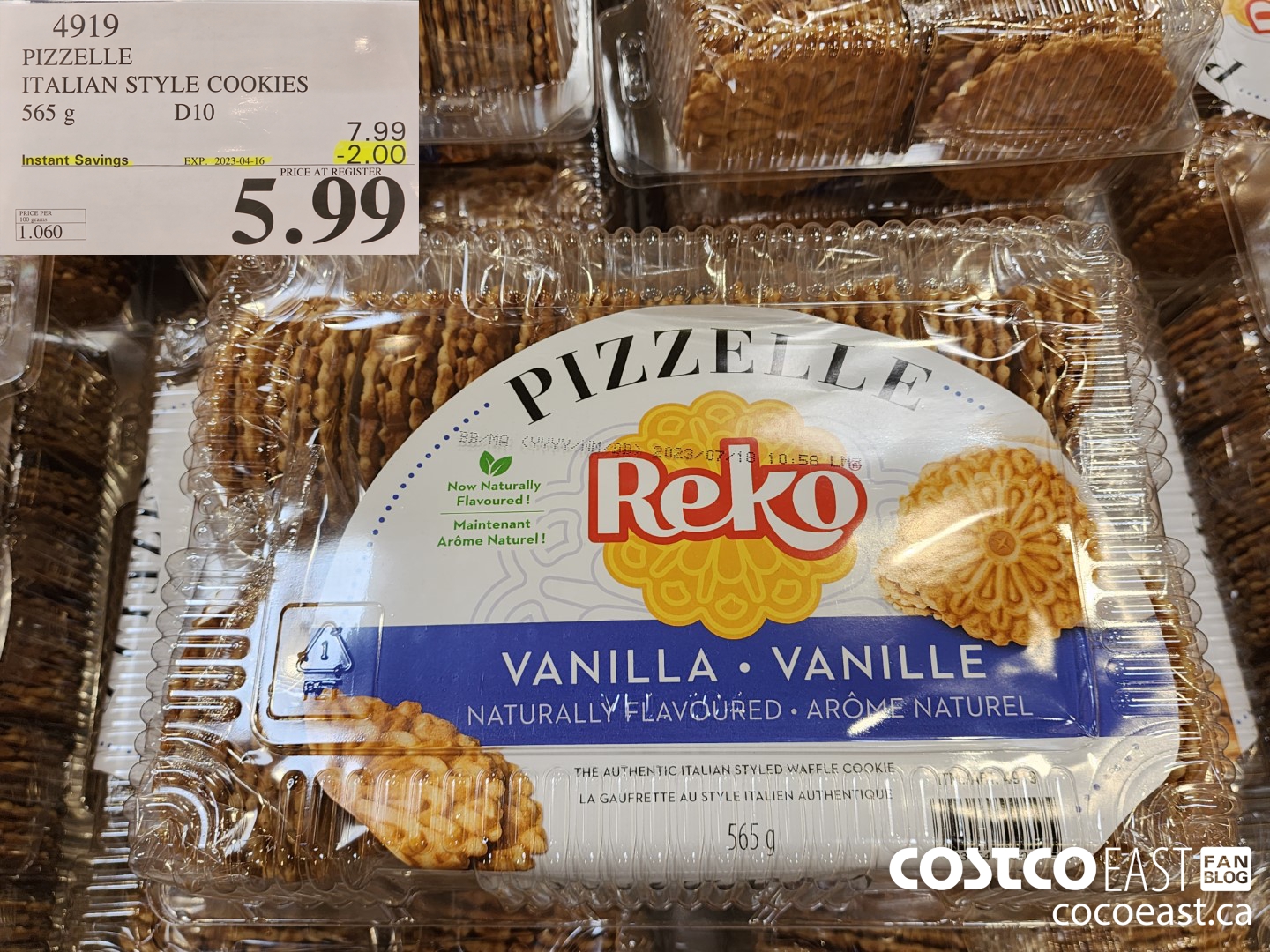 4919 PIZZELLE ITALIAN STYLE COOKIES 565G 5.999 (EXPIRES ON 2023-04-16) $2.00