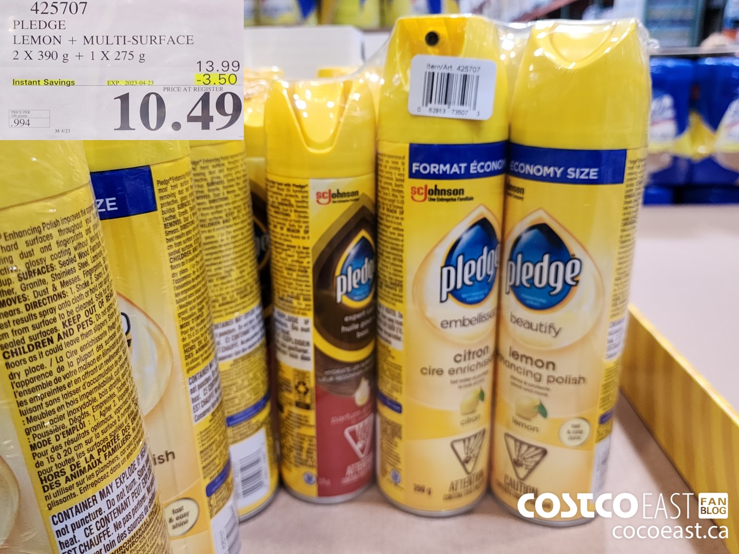 425707 PLEDGE LEMON + MULTI-SURFACE 2 X 390G + 1 X 275G ($3.50 INSTANT SAVINGS EXPIRES ON 2023-04-23) $10.49