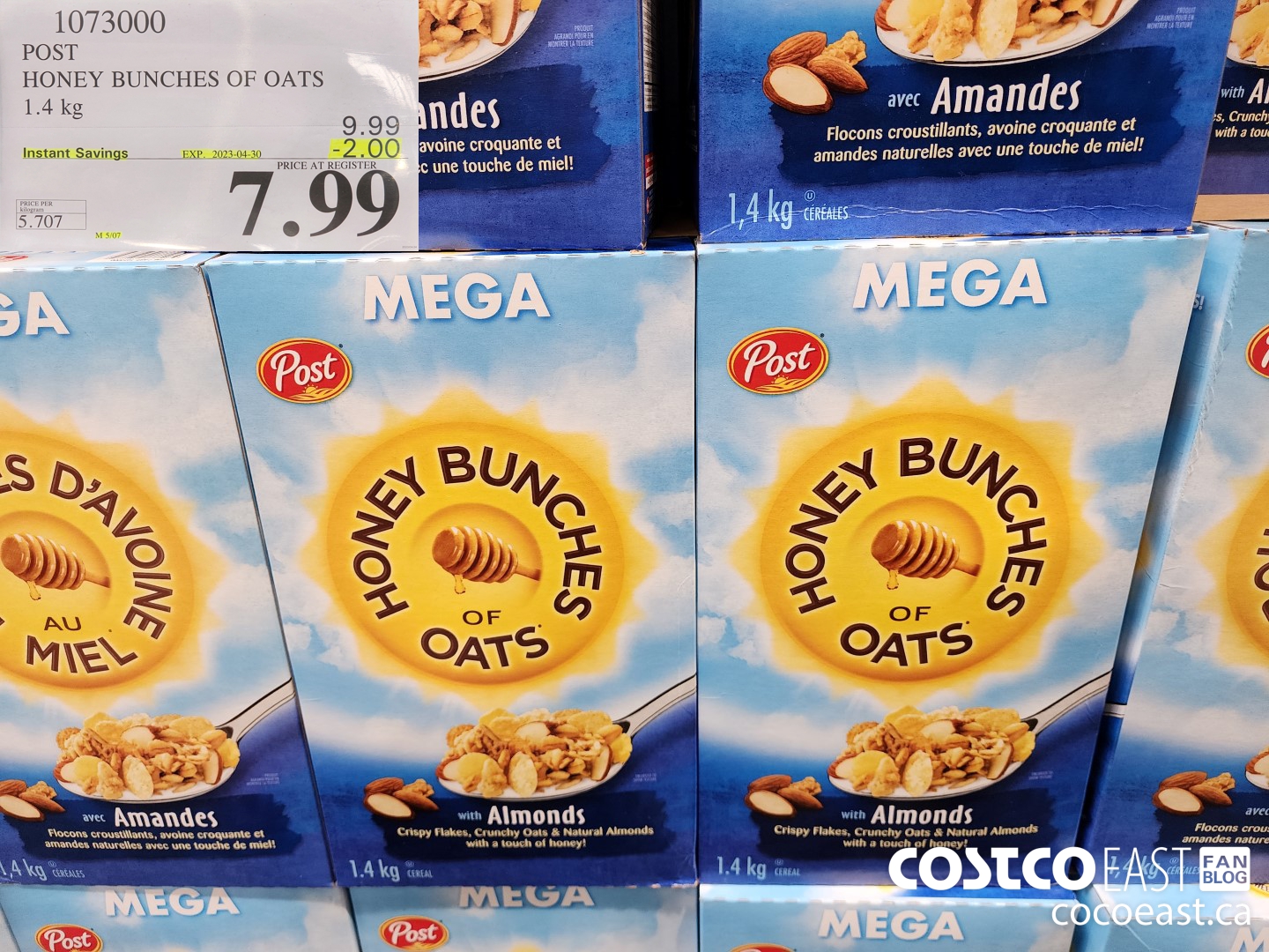 1073000 POST HONEY BUNCHES OF OATS 1.4 KG ($2.00 INSTANT SAVINGS EXPIRES ON 2023-04-30) $7.99
