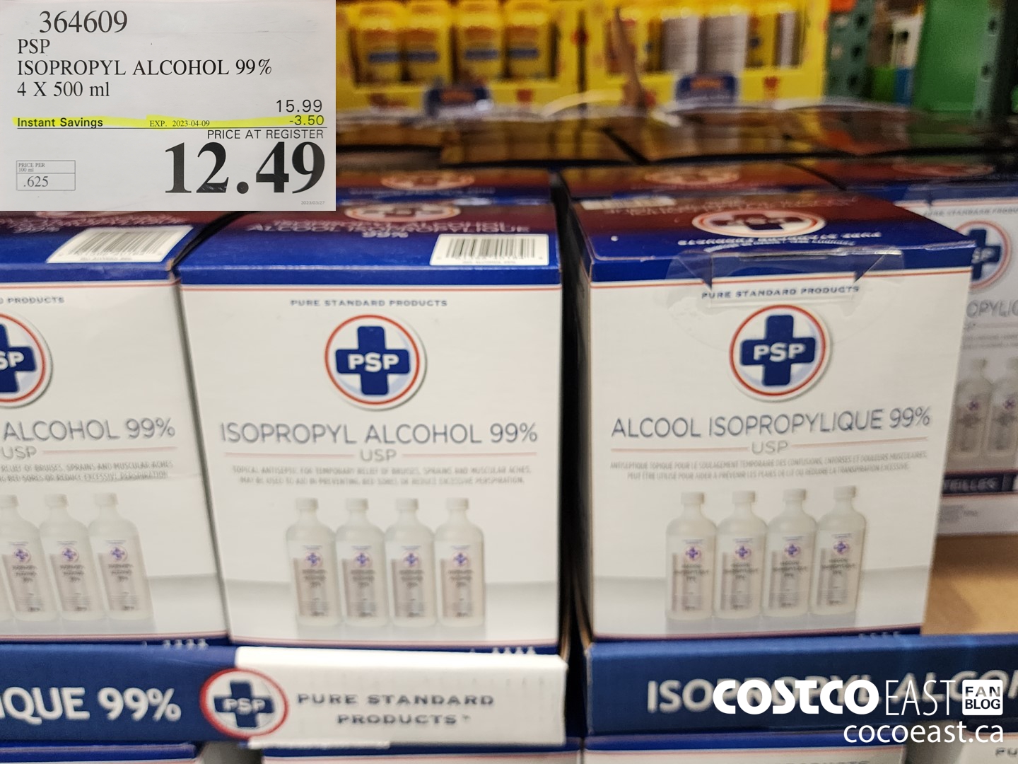 364609 PSP ISOPROPYL ALCOHOL 99% 4 X 500 ML ($3.50 INSTANT SAVINGS EXPIRES ON 2023-04-09) $12.49