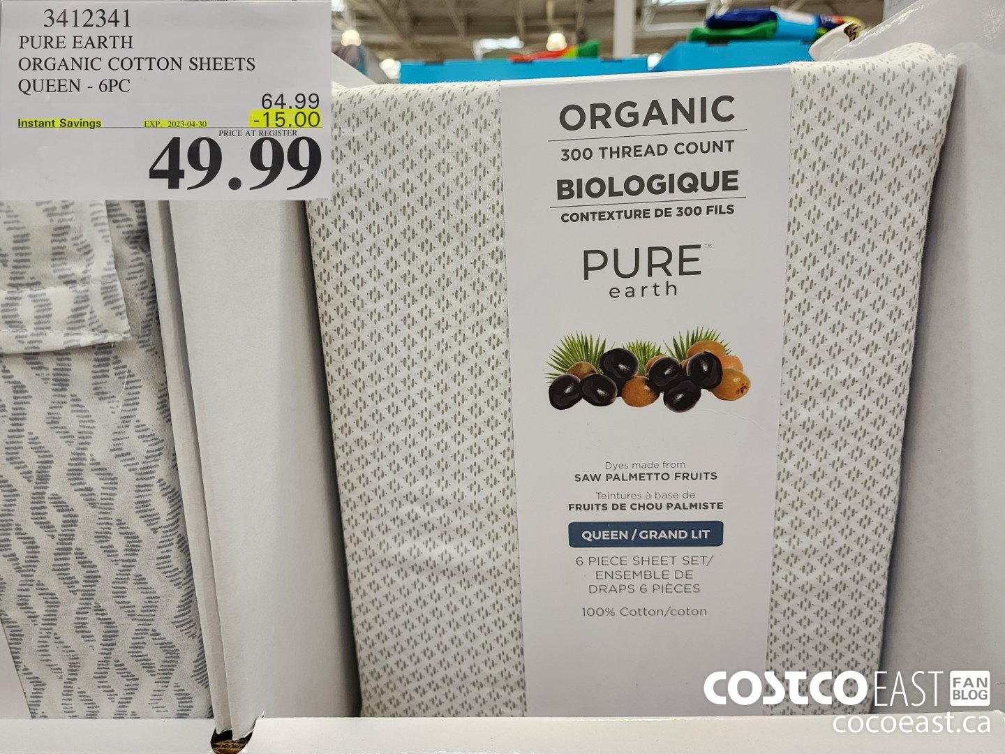 3412341 PURE EARTH ORGANIC COTTON SHEETS QUEEN - 6PC ($15.00 INSTANT SAVINGS EXPIRES ON 2023-04-30) $49.99