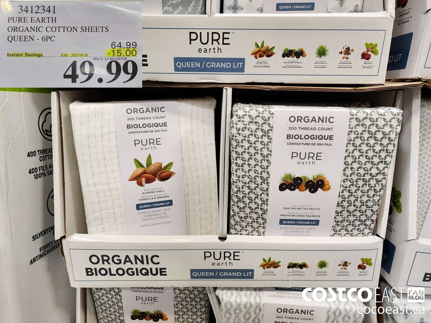 3412341 PURE EARTH ORGANIC COTTON SHEETS QUEEN - 6PC ($15.00 INSTANT SAVINGS EXPIRES ON 2023-04-30) $49.99
