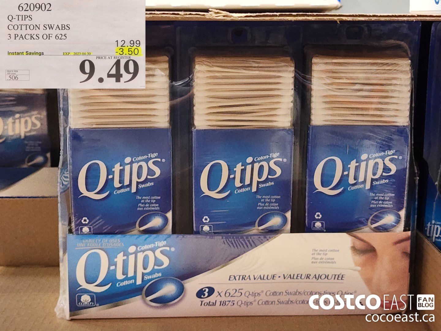 620902 Q-TIPS COTTON SWABS 3 PACKS OF 625 ($3.50 INSTANT SAVINGS EXPIRES ON 2023-04-30) $9.49