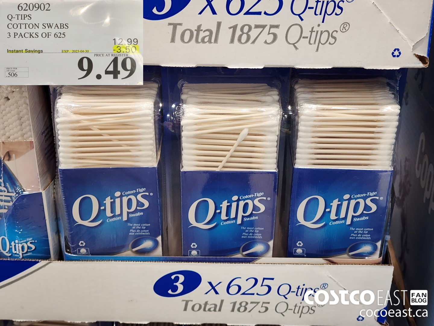 620902 Q-TIPS COTTON SWABS 3 PACKS OF 625 ($3.50 INSTANT SAVINGS EXPIRES ON 2023-04-30) $9.49