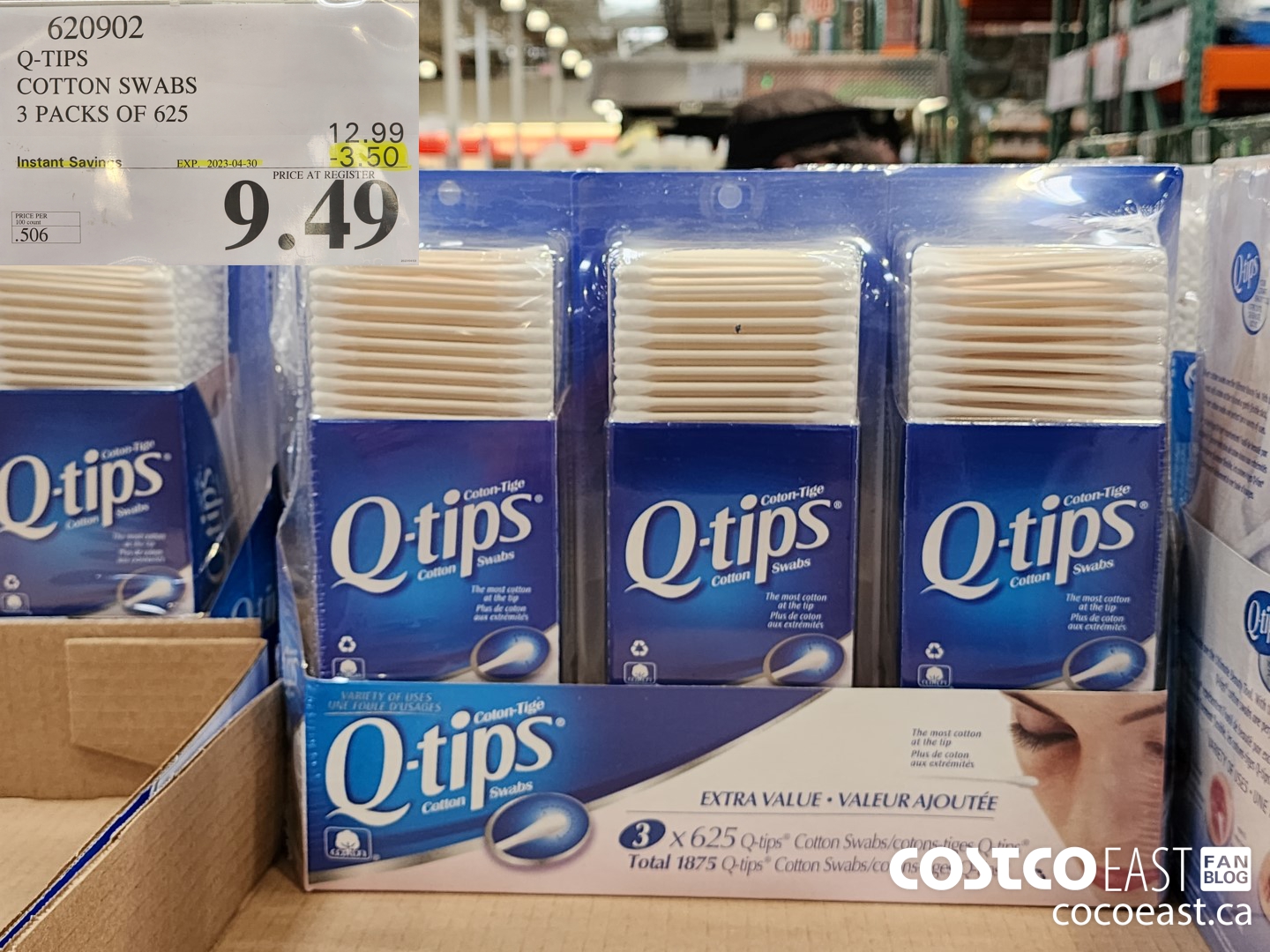 620902 Q-TIPS COTTON SWABS 3 PACKS OF 625 ($3.50 INSTANT SAVINGS EXPIRES ON 2023-04-30) $9.49