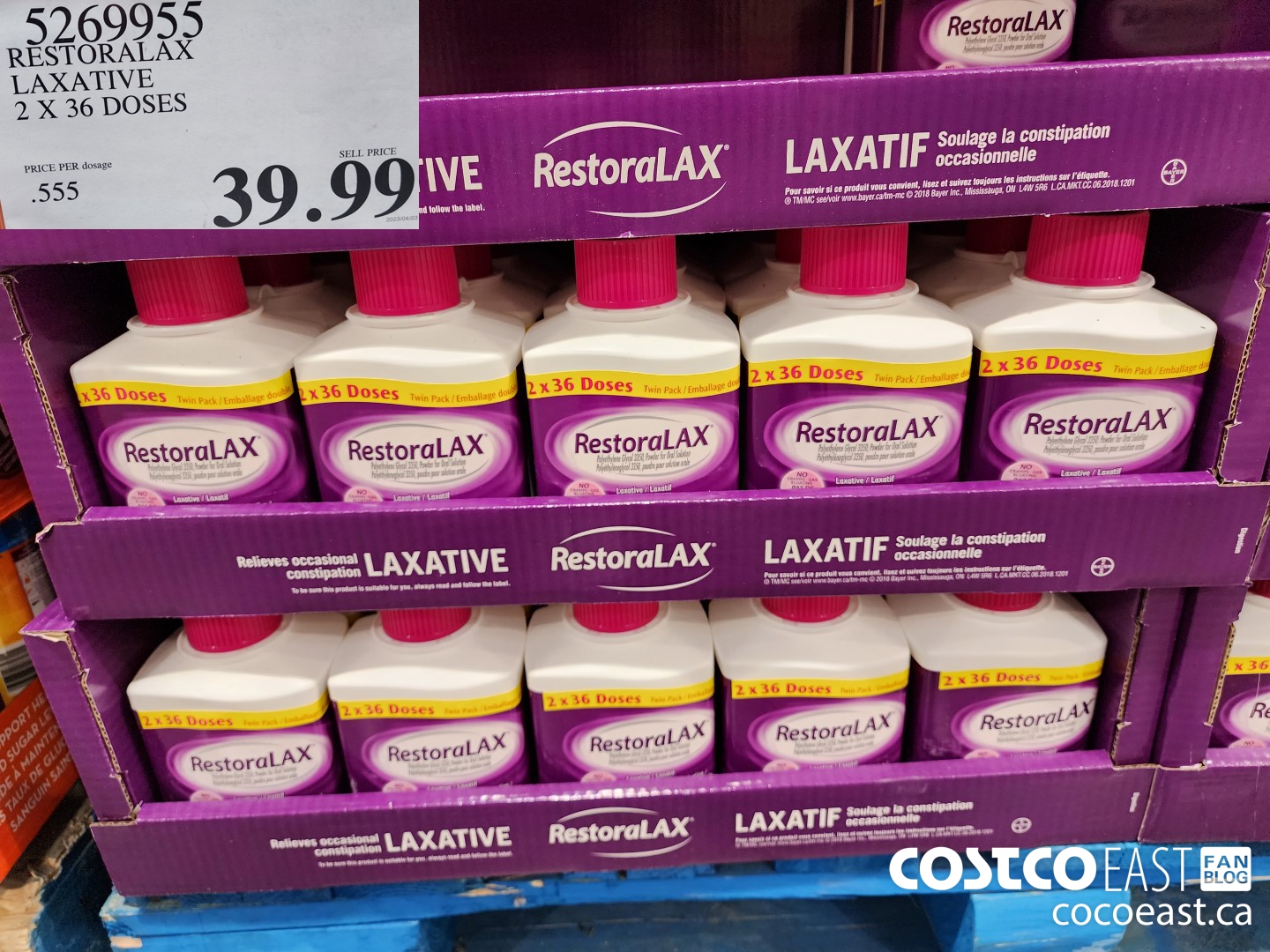 5269955 RESTORALAX LAXATIVE 2 X 36 DOSES $39.99