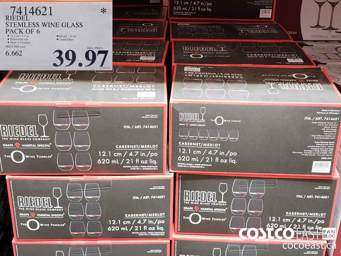 7414621 RIEDEL STEMLESS WINE GLASS PACK OF 6 $39.97