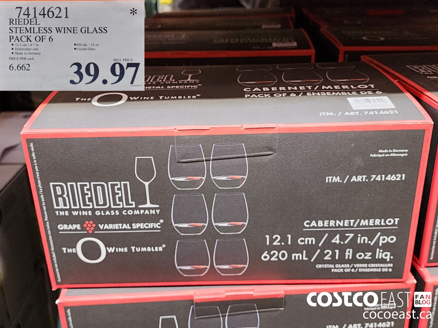 7414621 RIEDEL STEMLESS WINE GLASS PACK OF 6 $39.97