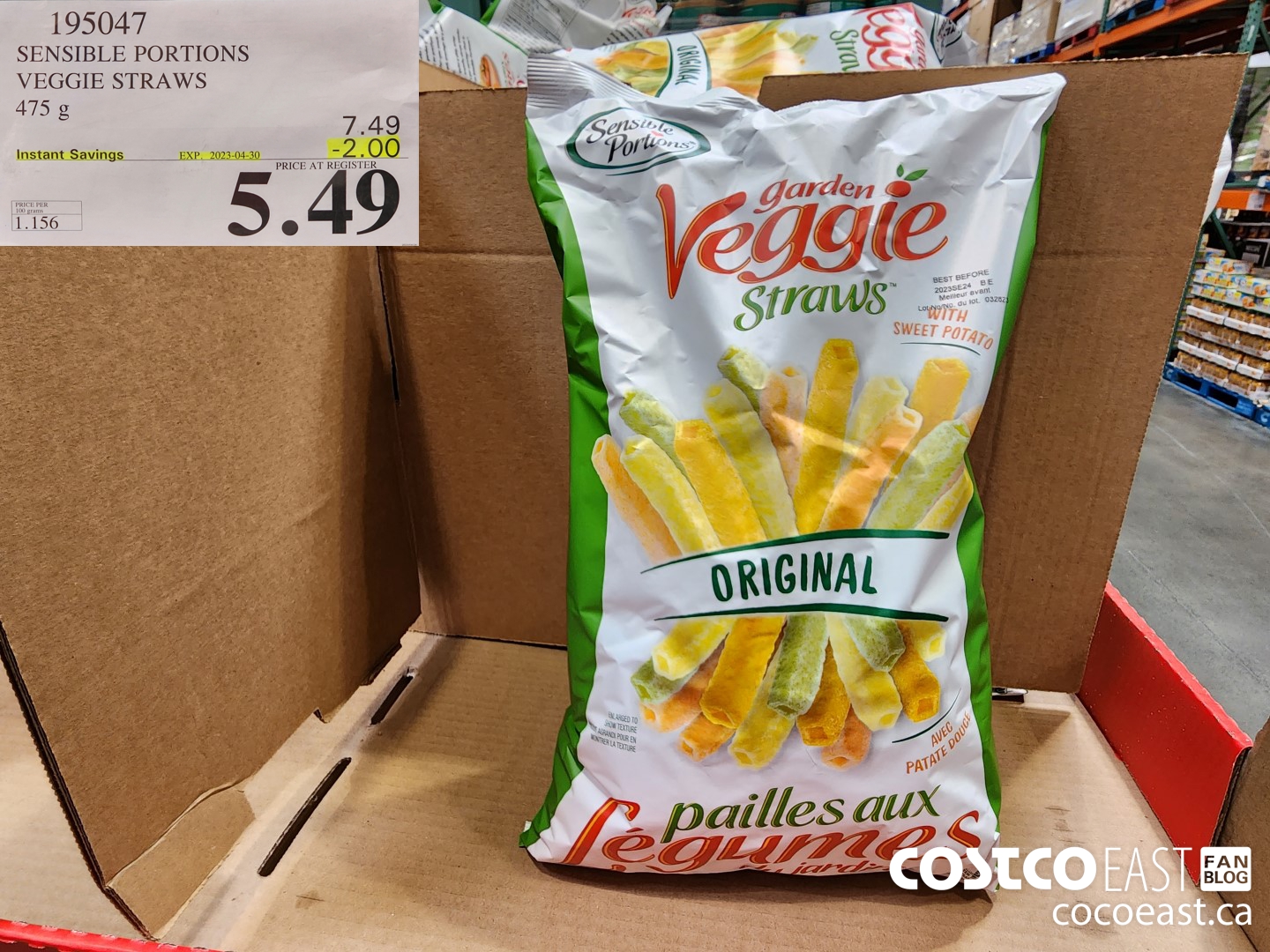 195047 SENSIBLE PORTIONS VEGGIE STRAWS 475 g ($2.00 INSTANT SAVINGS EXPIRES ON 2023-04-30) $5.49