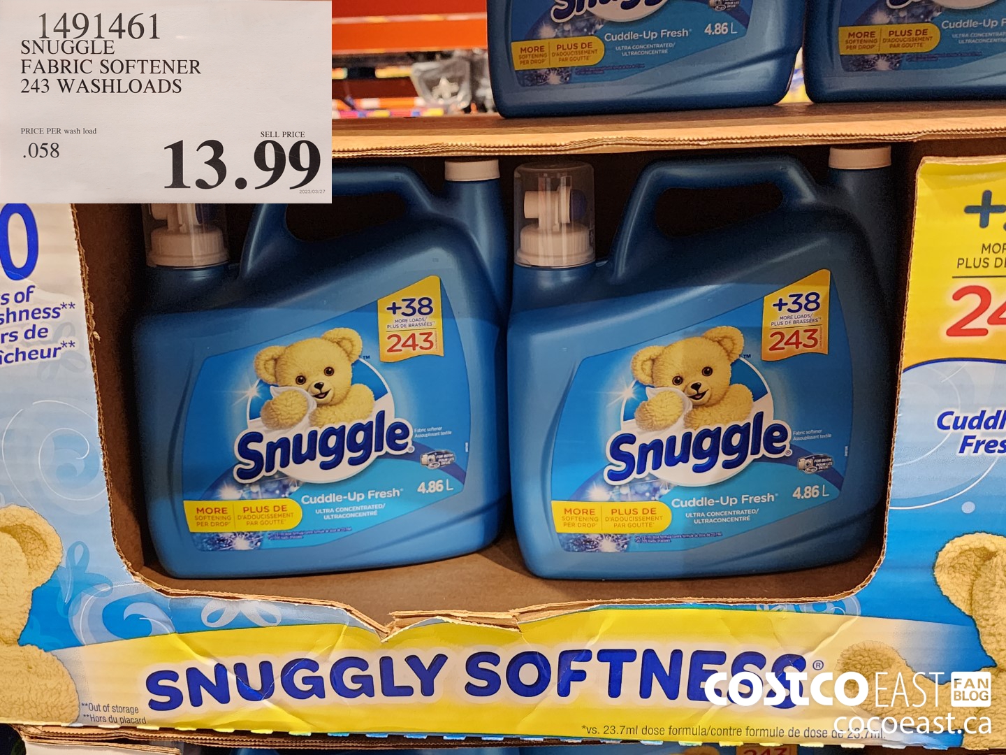 1491461 SNUGGLE FABRIC SOFTENER 243 washloads $13.99