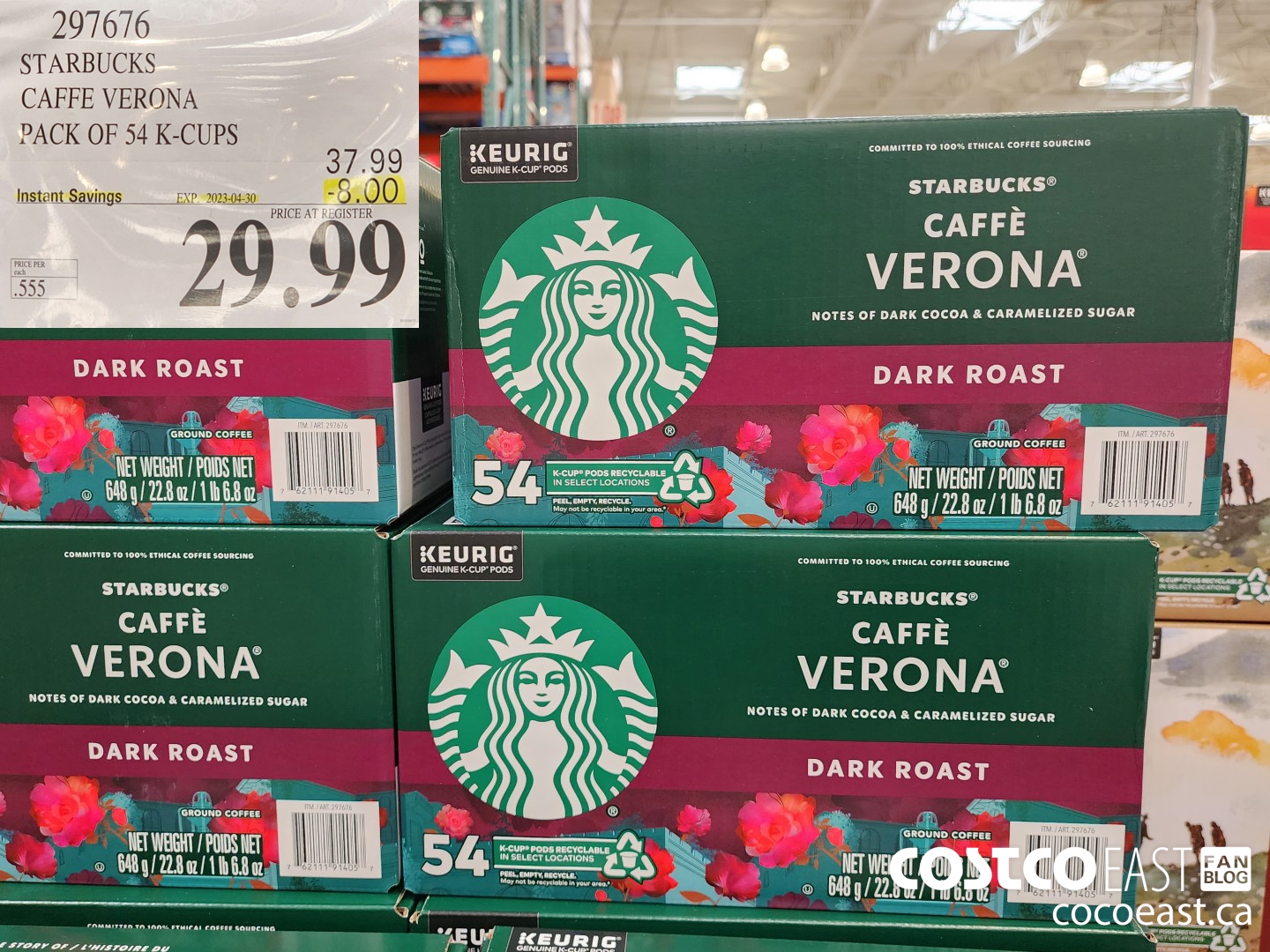 297676 STARBUCKS CAFFE VERONA PACK OF 54 K-CUPS ($8.00 INSTANT SAVINGS EXPIRES ON 2023-04-30) $29.99