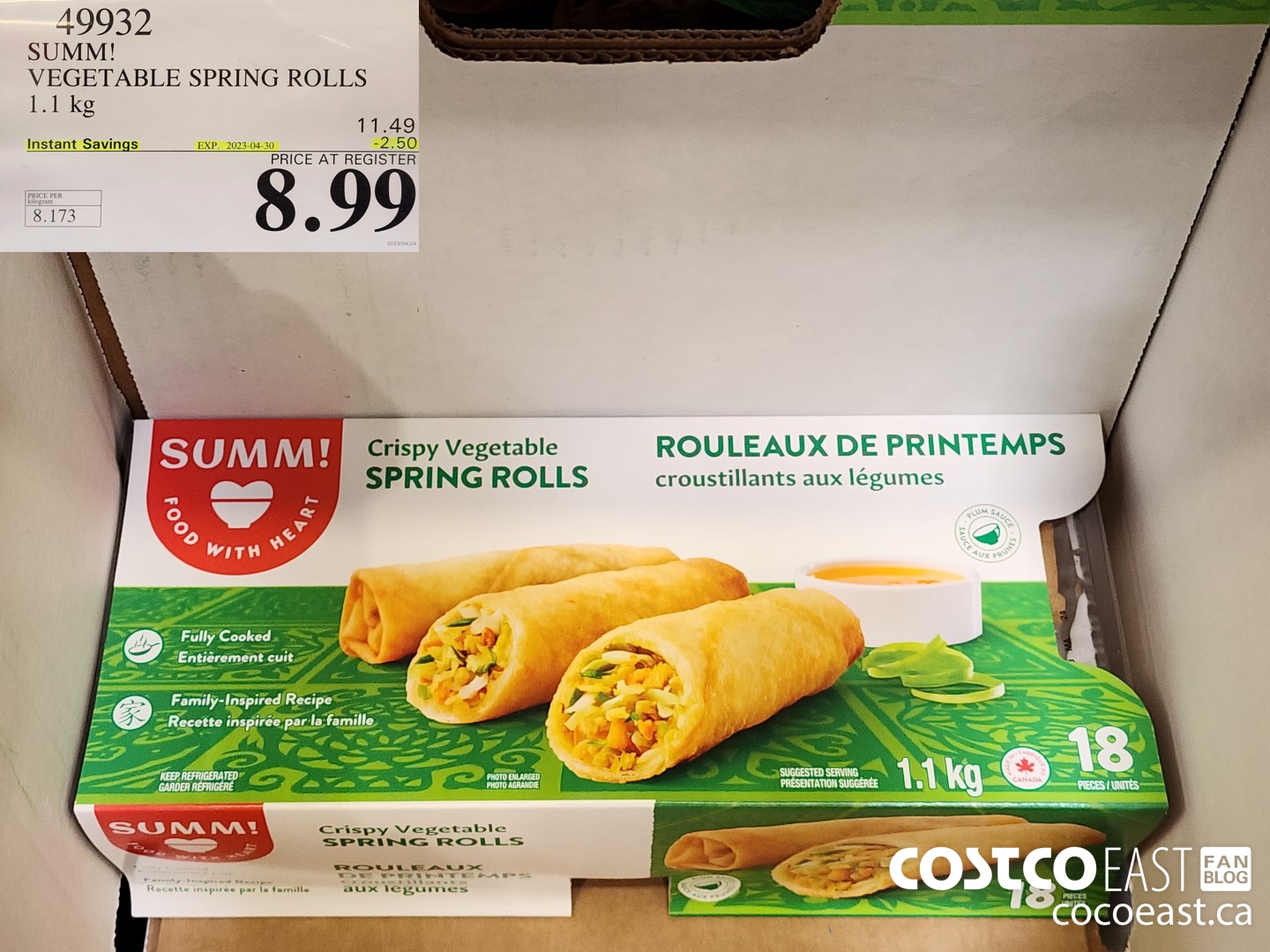 49932 SUM-M! VEGETABLE SPRING ROLLS 1.1KG ($2.50 INSTANT SAVINGS EXPIRES ON 2023-04-30) $8.99