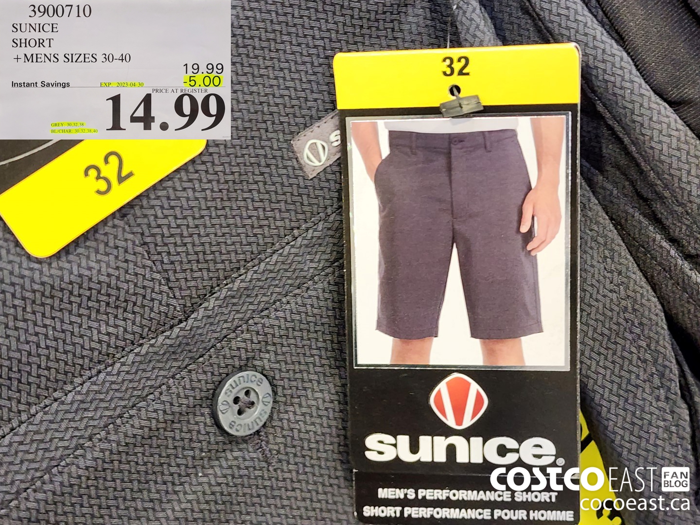 3900710 SUNICE PERFORMANCE SHORT MENS SIZES 30-40 ($5.00 INSTANT SAVINGS EXPIRES ON 2023-04-30) $14.99