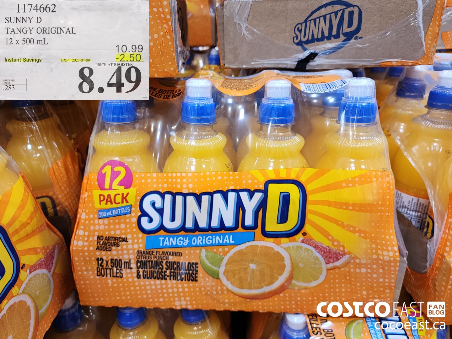 1174662 SUNNY D TANGY ORIGINAL 12 X 500 ML ($2.50 INSTANT SAVINGS EXPIRES ON 2023-04-09) $8.49