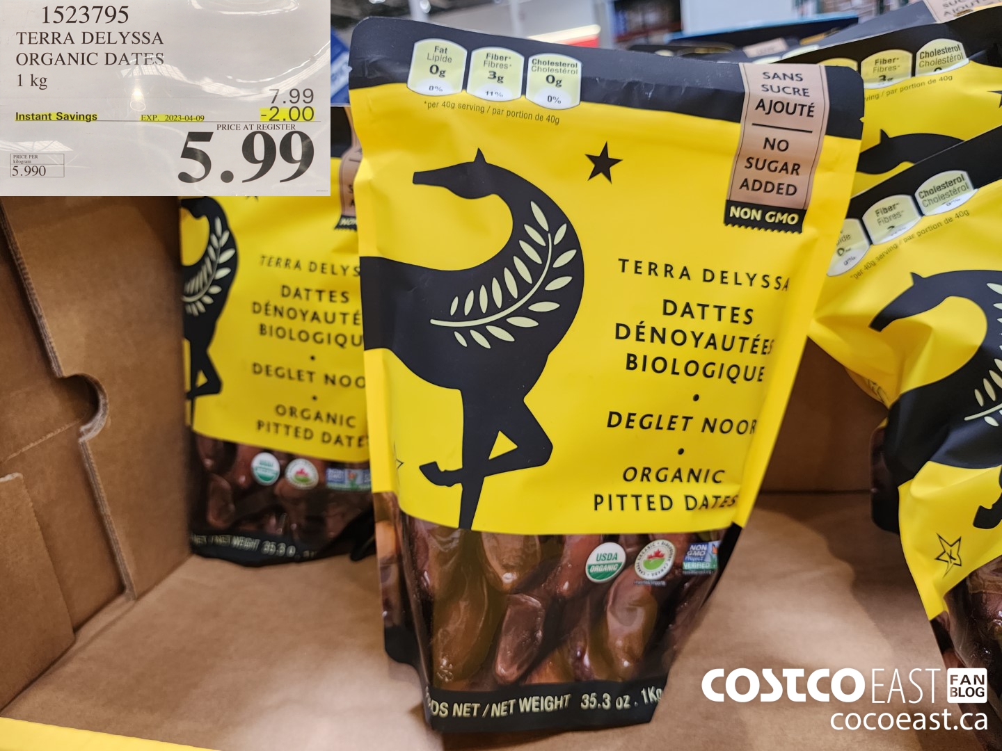 1523795 TERRA DELYSSA ORGANIC DATES 1KG ($2.00 INSTANT SAVINGS EXPIRES ON 2023-04-09) $5.99