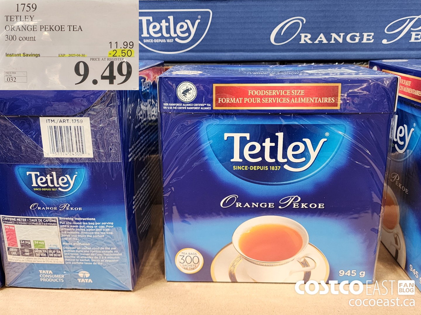1759 TETLEY ORANGE PEKOE TEA 300 COUNT ($2.50 INSTANT SAVINGS EXPIRES ON 2023-04-30) $9.49