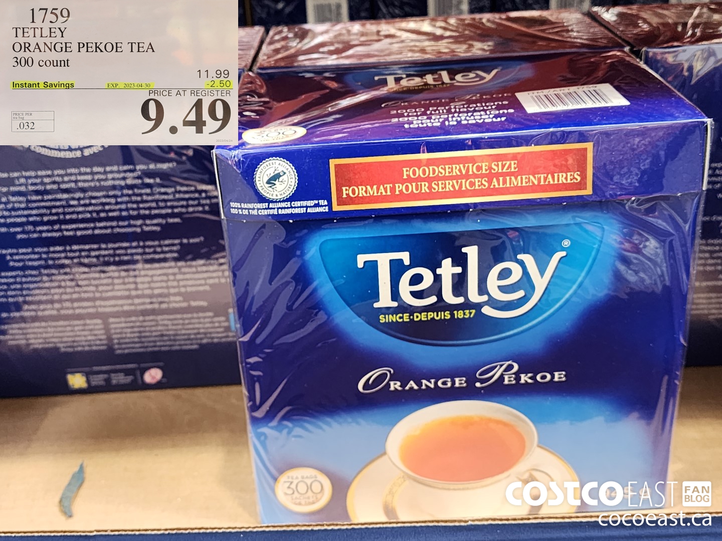 1759 TETLEY ORANGE PEKOE TEA 300 COUNT ($2.50 INSTANT SAVINGS EXPIRES ON 2023-04-30) $9.49