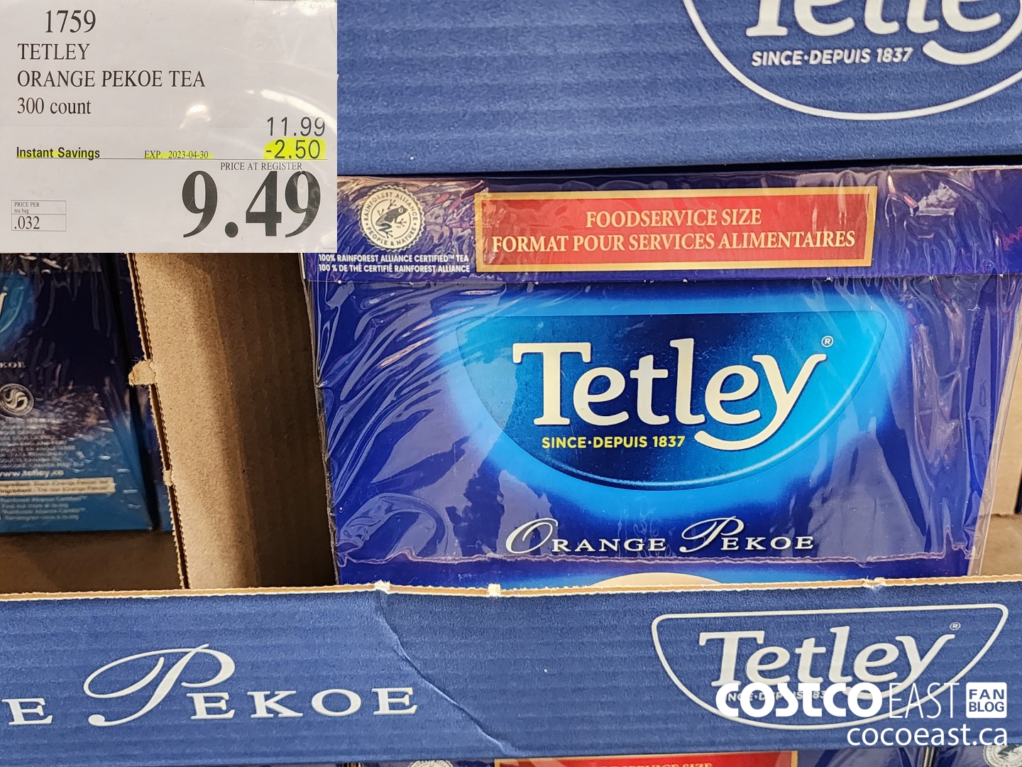1759 TETLEY THE ORANGE PEKOE 300 SACHETS ($2.50 INSTANT SAVINGS EXPIRES ON 2023-04-30) $9.49