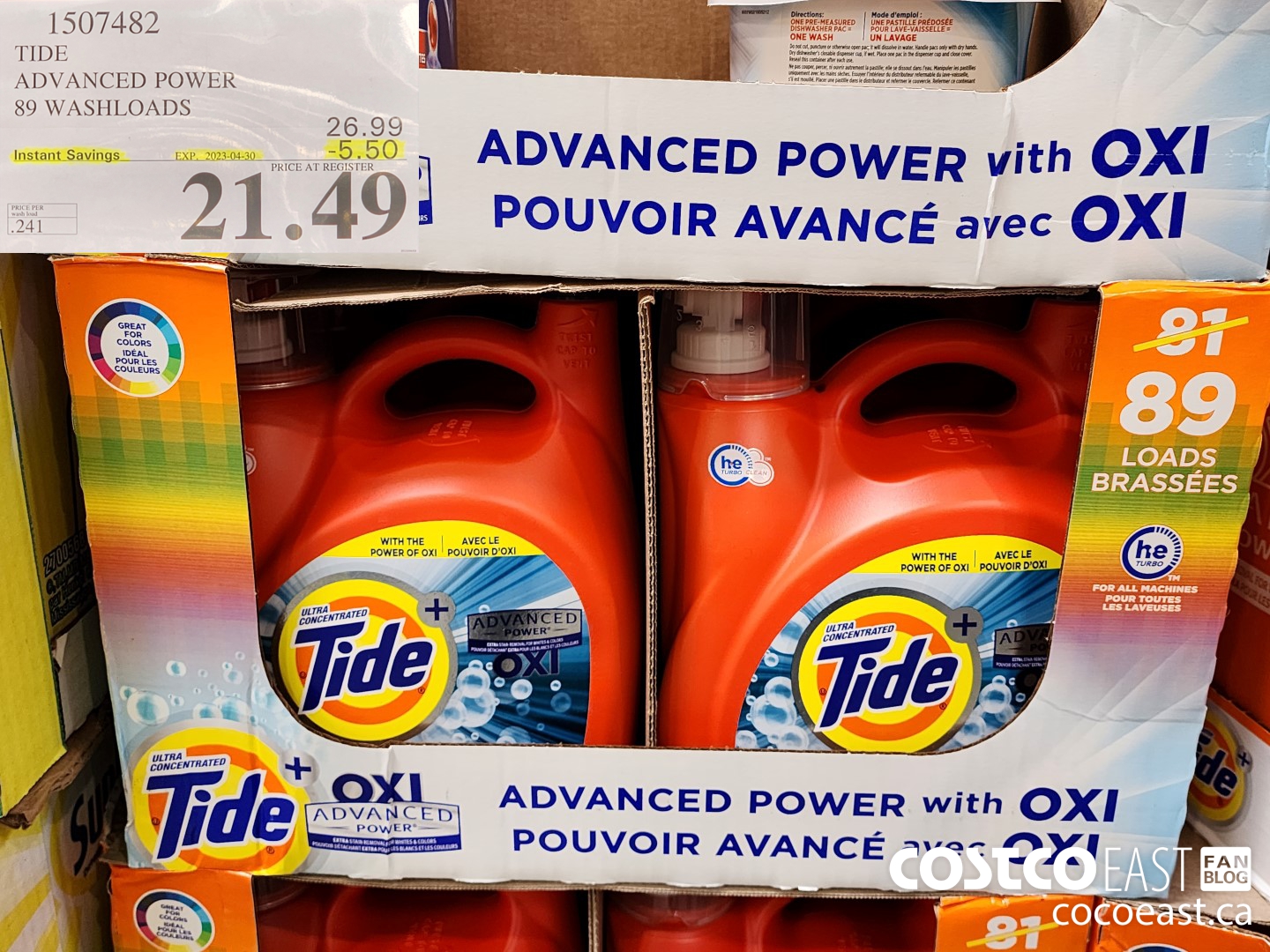 1507482 TIDE ADVANCED POWER 89 WASHLOADS ($5.50 INSTANT SAVINGS EXPIRES ON 2023-04-30) $21.49