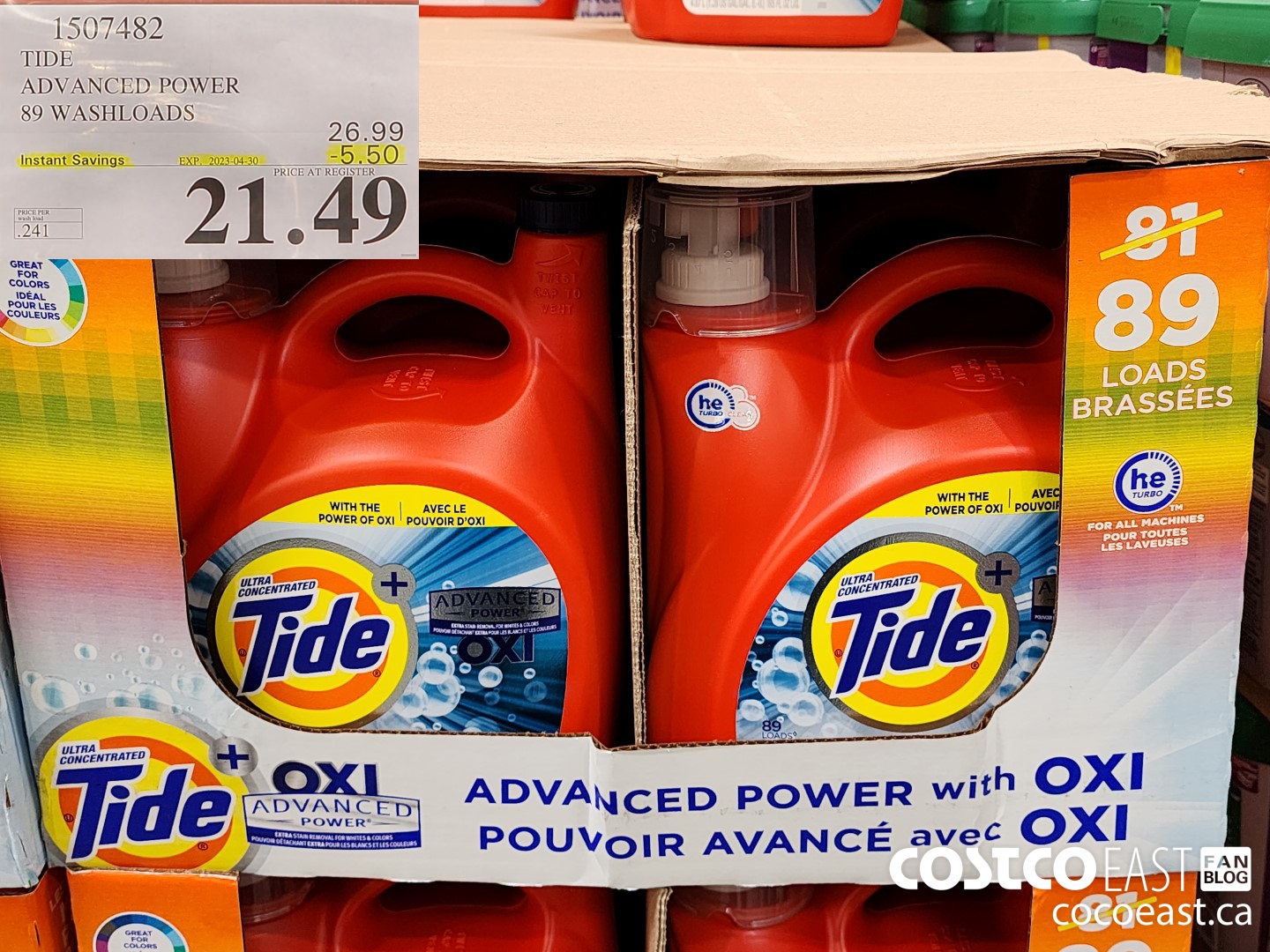 1507482 TIDE ADVANCED POWER 89 WASHLOADS ($5.50 INSTANT SAVINGS EXPIRES ON 2023-04-30) $21.49