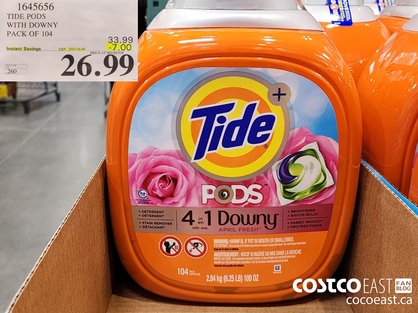 1645656 TIDE PODS WITH DOWNY PACK OF 104 ($7.00 INSTANT SAVINGS EXPIRES ON 2023-04-09) $26.99