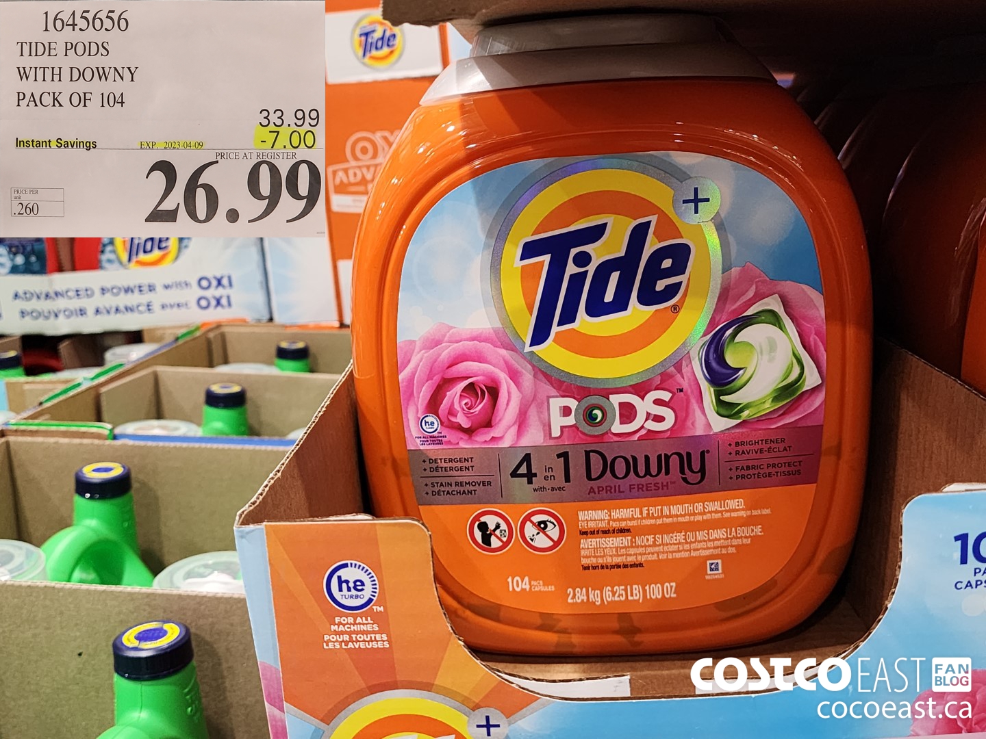 1645656 TIDE PODS WITH DOWNY PACK OF 104 ($7.00 INSTANT SAVINGS EXPIRES ON 2023-04-09) $26.99