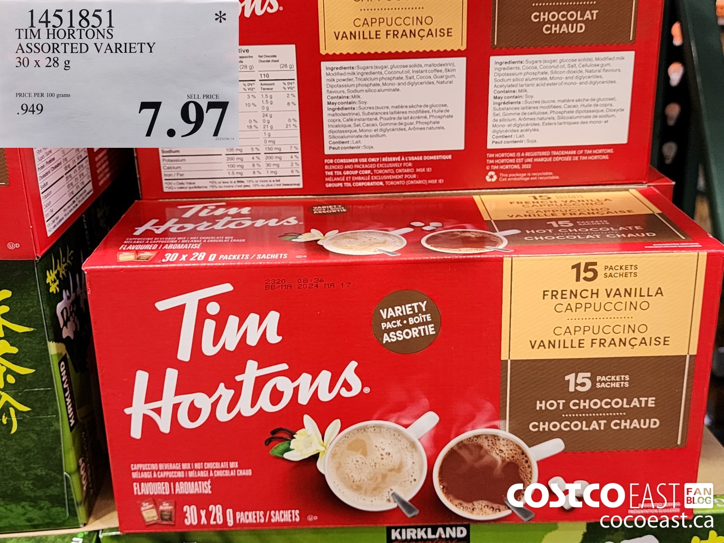 1451851 TIM HORTONS ASSORTED VARIETY 30 X 28G $7.97