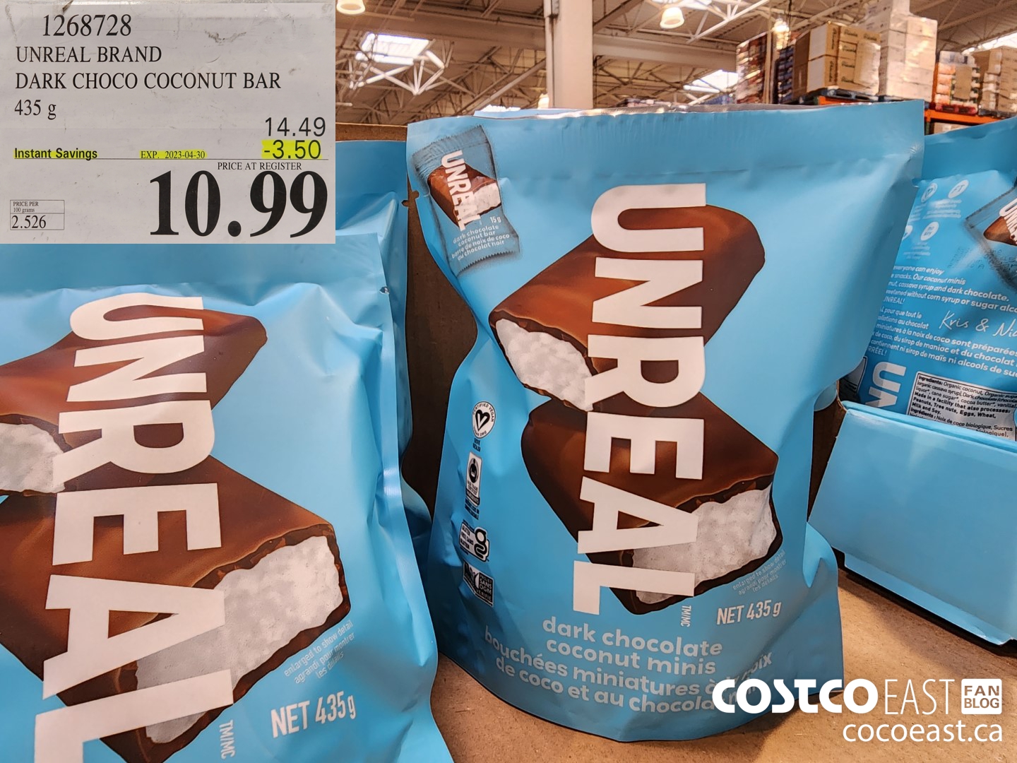 1268728 UNREAL BRAND DARK CHOCO COCONUT BAR 435g ($3.50 INSTANT SAVINGS EXPIRES ON 2023-04-30) $10.99
