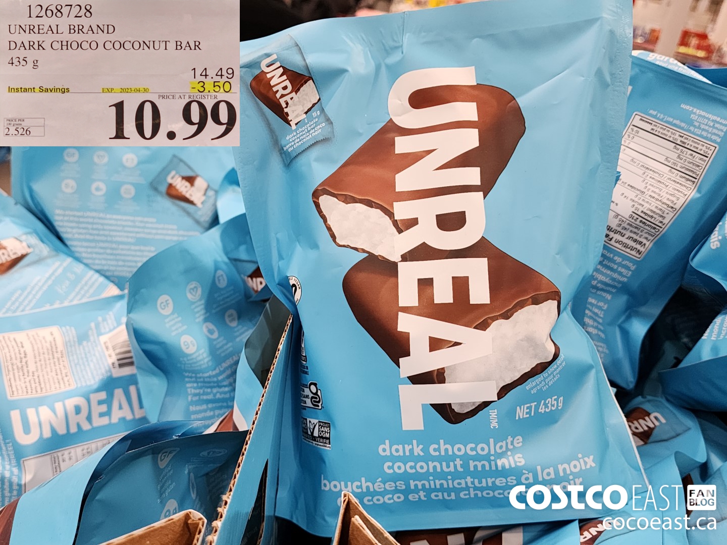 1268728 UNREAL BRAND DARK CHOCO COCONUT BAR 435g ($3.50 INSTANT SAVINGS EXPIRES ON 2023-04-30) $10.99