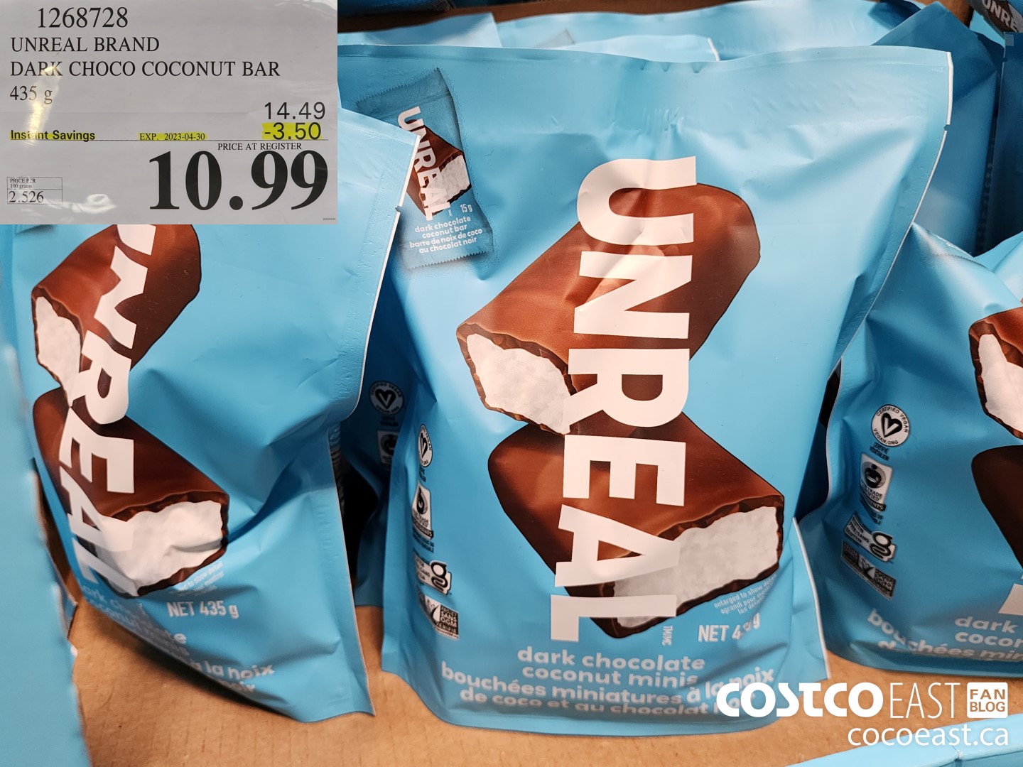 1268728 UNREAL BRAND DARK CHOCO COCONUT BAR 435g ($3.50 INSTANT SAVINGS EXPIRES ON 2023-04-30) $10.99