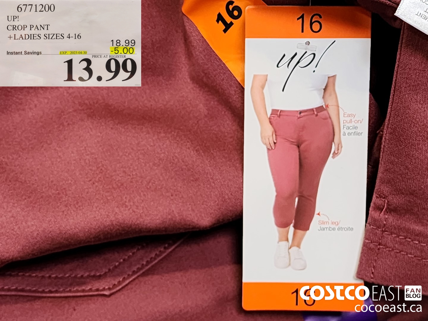 6771200 UP! CROP PANT +LADIES SIZES 4-16 ($5.00 INSTANT SAVINGS EXPIRES ON 2023-04-30) $13.99