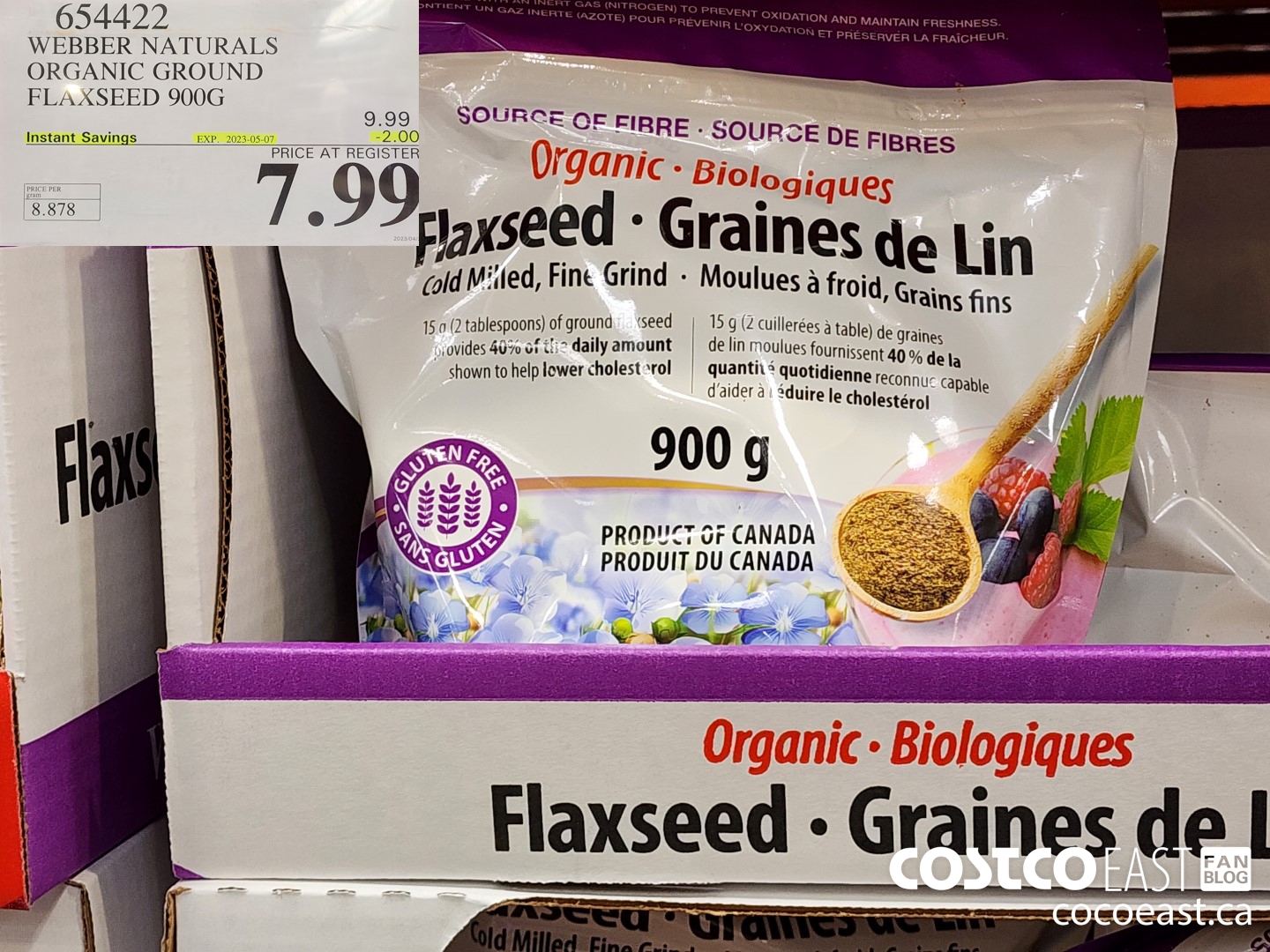 654422 WEBBER NATURALS ORGANIC GROUND FLAXSEED 900G ($2.00 INSTANT SAVINGS EXPIRES ON 2023-05-07) $7.99