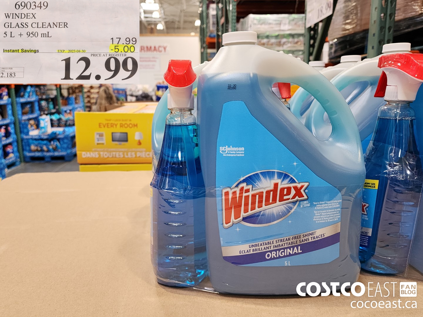 690349 WINDEX GLASS CLEANER 5 L + 950 ML ($5.00 INSTANT SAVINGS EXPIRES ON 2023-04-30) $12.99