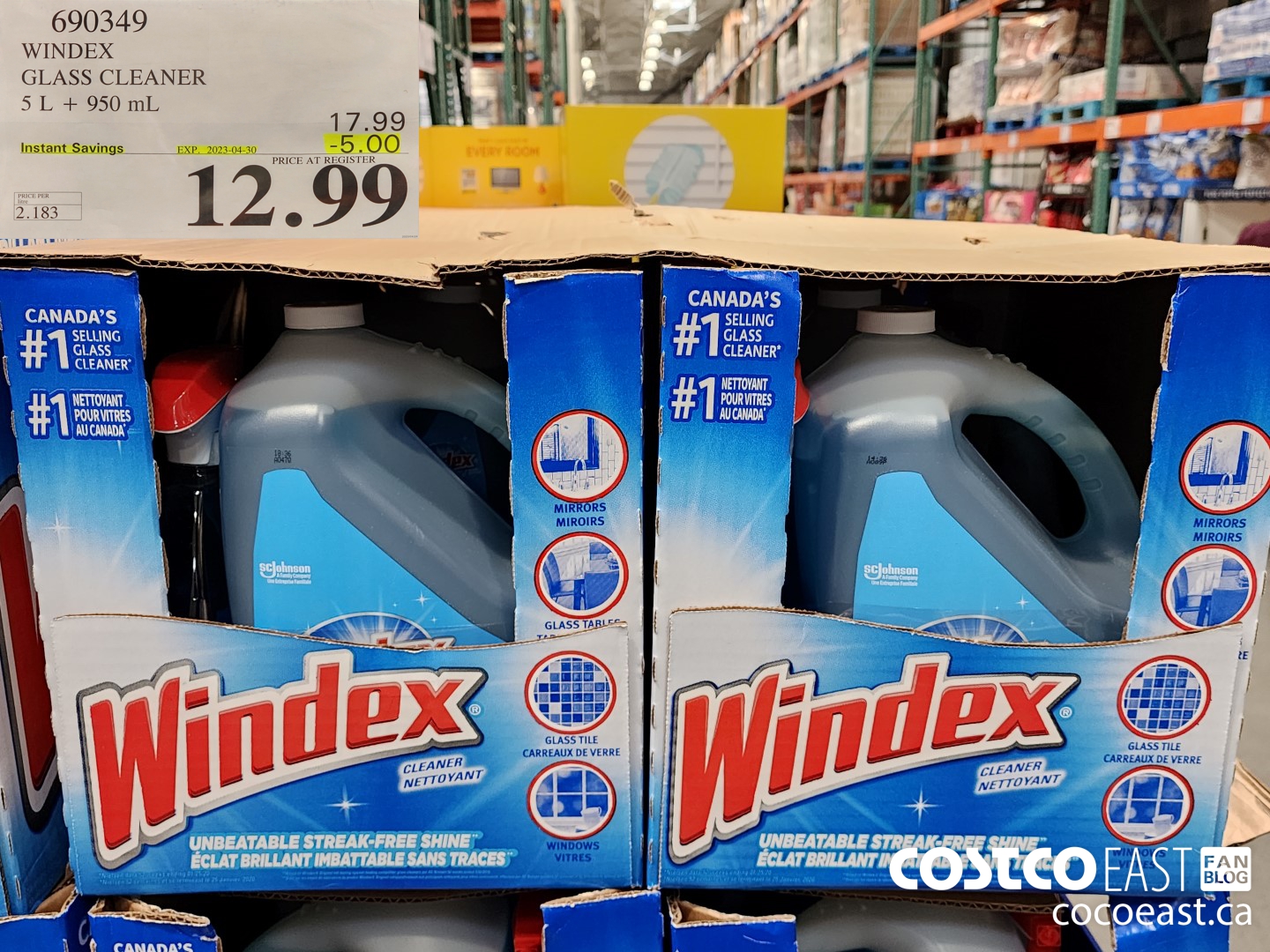 690349 WINDEX GLASS CLEANER 5 L + 950 ML ($5.00 INSTANT SAVINGS EXPIRES ON 2023-04-30) $12.99
