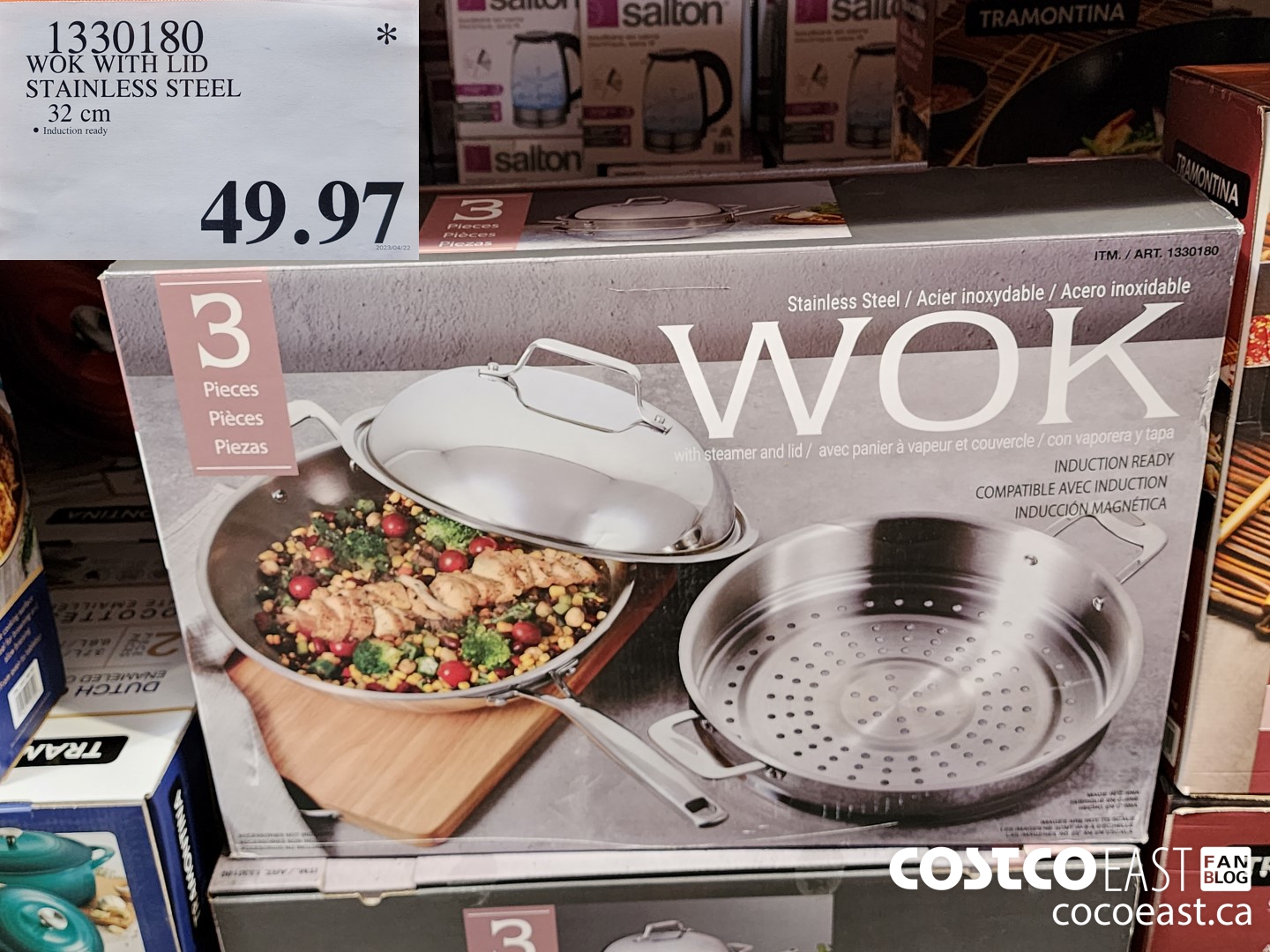 1330180 WOK WITH LID STAINLESS STEEL 32 CM $49.97