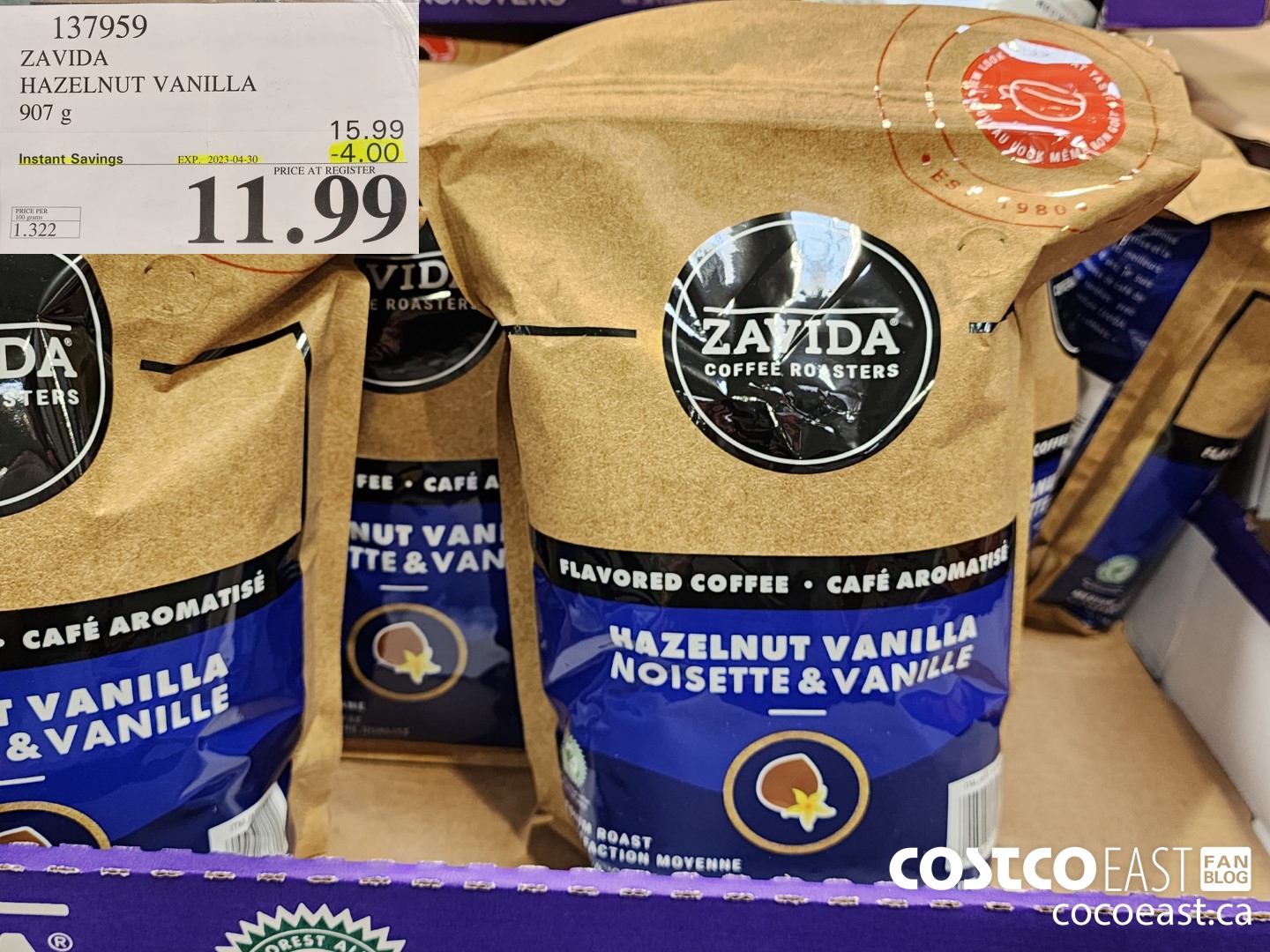 137959 ZAVIDA HAZELNUT VANILLA 907G ($4.00 INSTANT SAVINGS EXPIRES ON 2023-04-30) $11.99