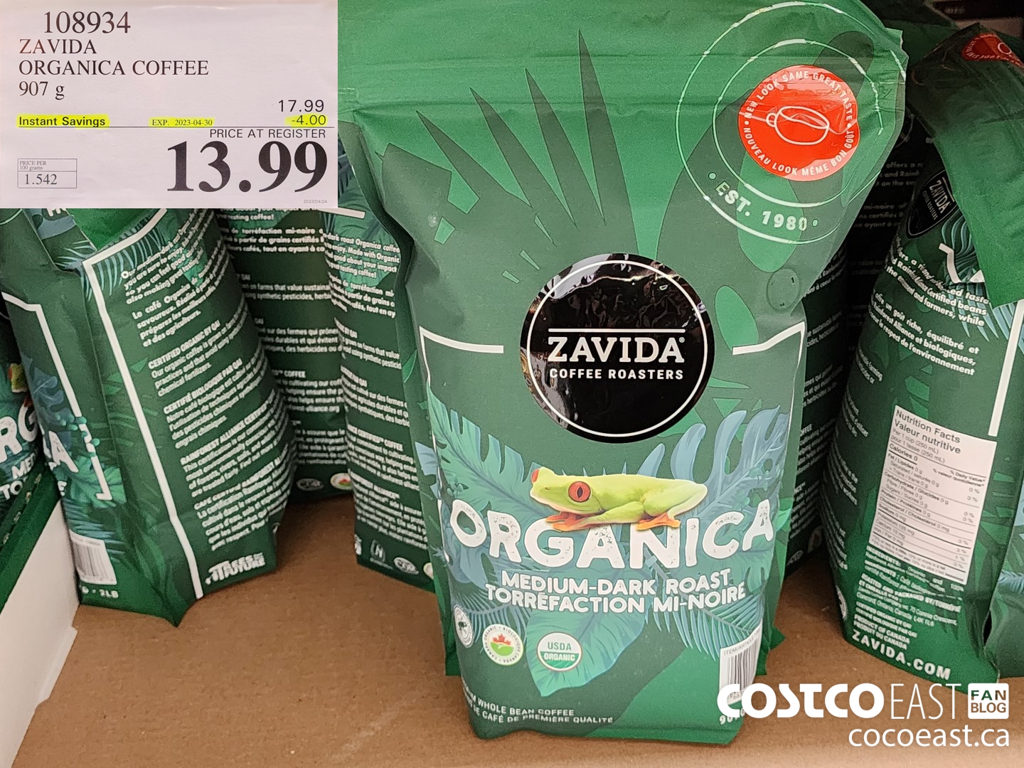 108934 ZAVIDA ORGANICA COFFEE 907 g ($4.00 INSTANT SAVINGS EXPIRES ON 2023-03-19) $13.99