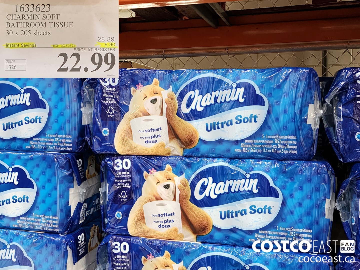 1633623 CHARMIN SOFT BATHROOM TISSUE 30 x 205 sheets ($5.90 INSTANT SAVINGS EXPIRES ON 2023-05-28) $22.99