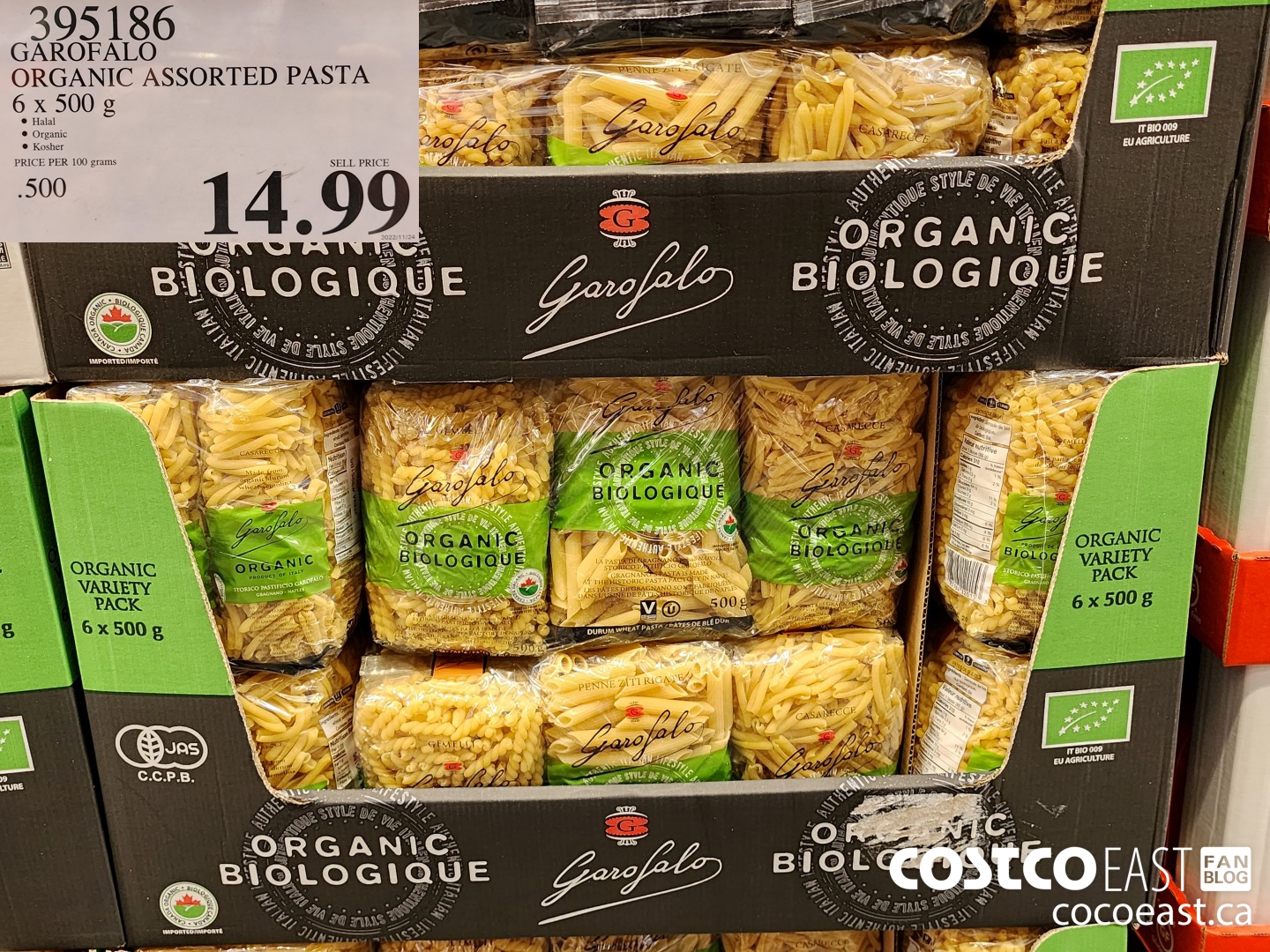 395186 GAROFALO ORGANIC ASSORTED PASTA 6 X 500 G $14.99