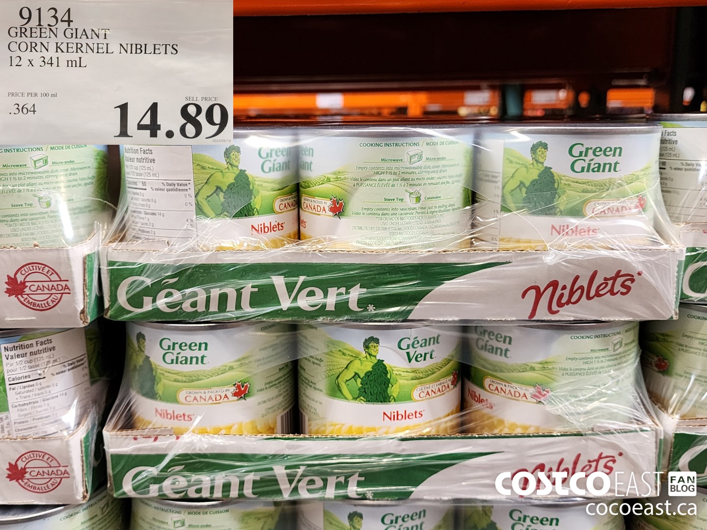 9134 GREEN GIANT CORN KERNEL NIBLETS 12 X 341 ML $14.89