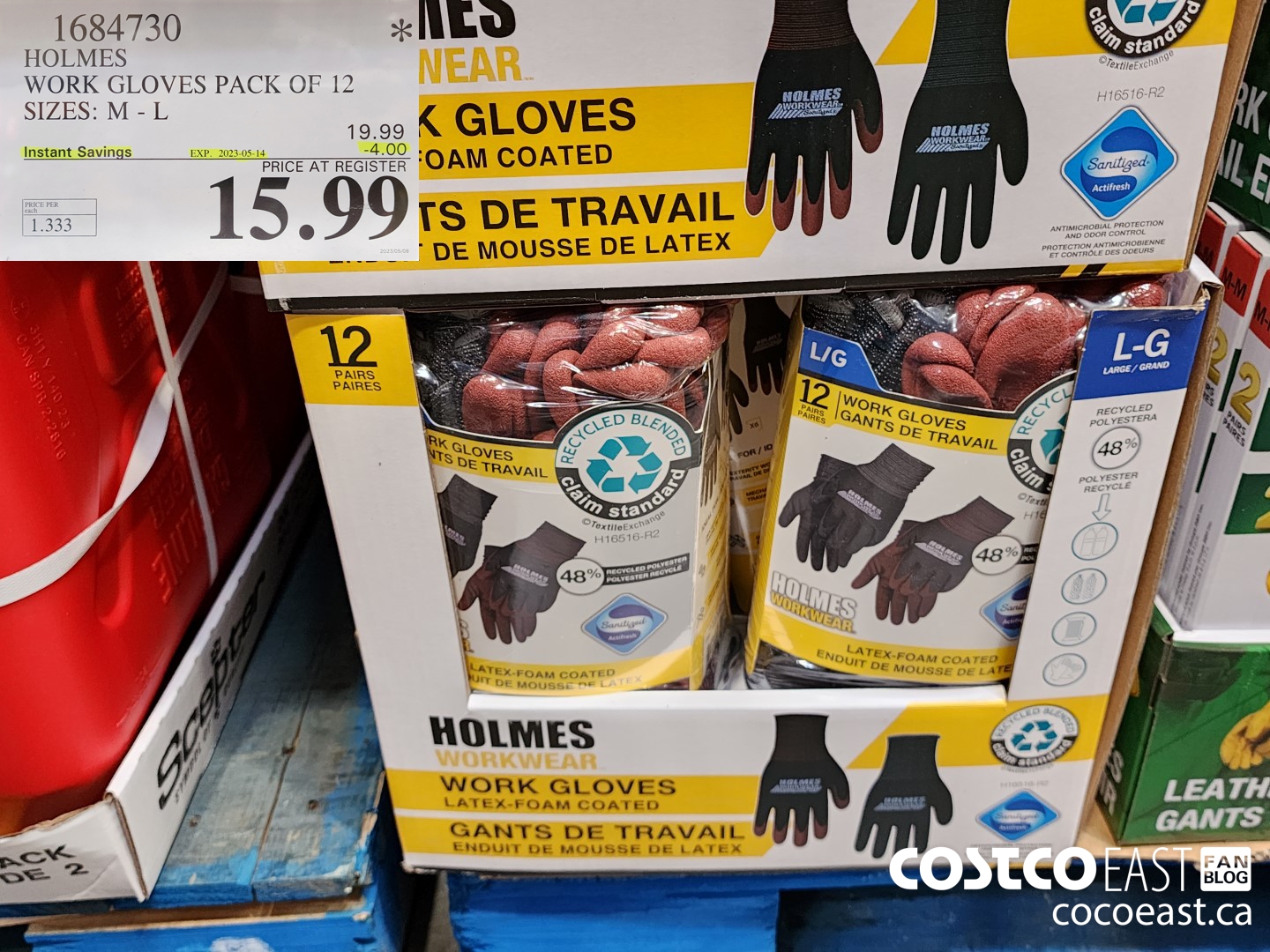 1684730 HOLMES WORK GLOVES PACK OF 12 SIZES: M - L ($4.00 INSTANT SAVINGS EXPIRES ON 2023-05-14) $15.99