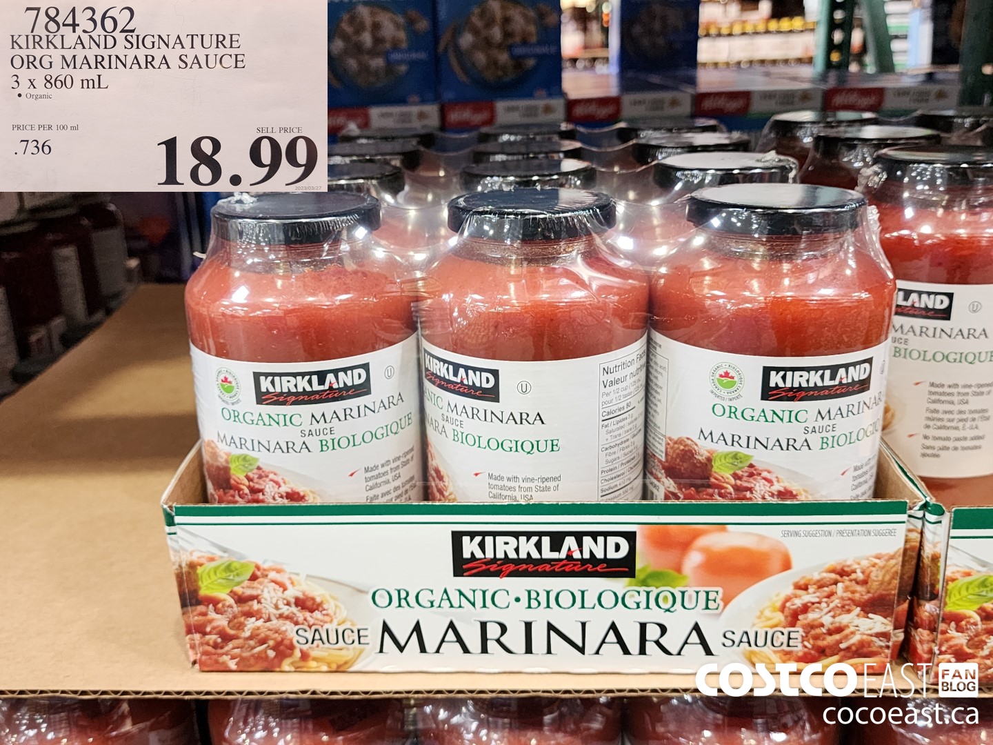 Kirkland Signature Organic Marinara Sauce, 3 x 860 mL